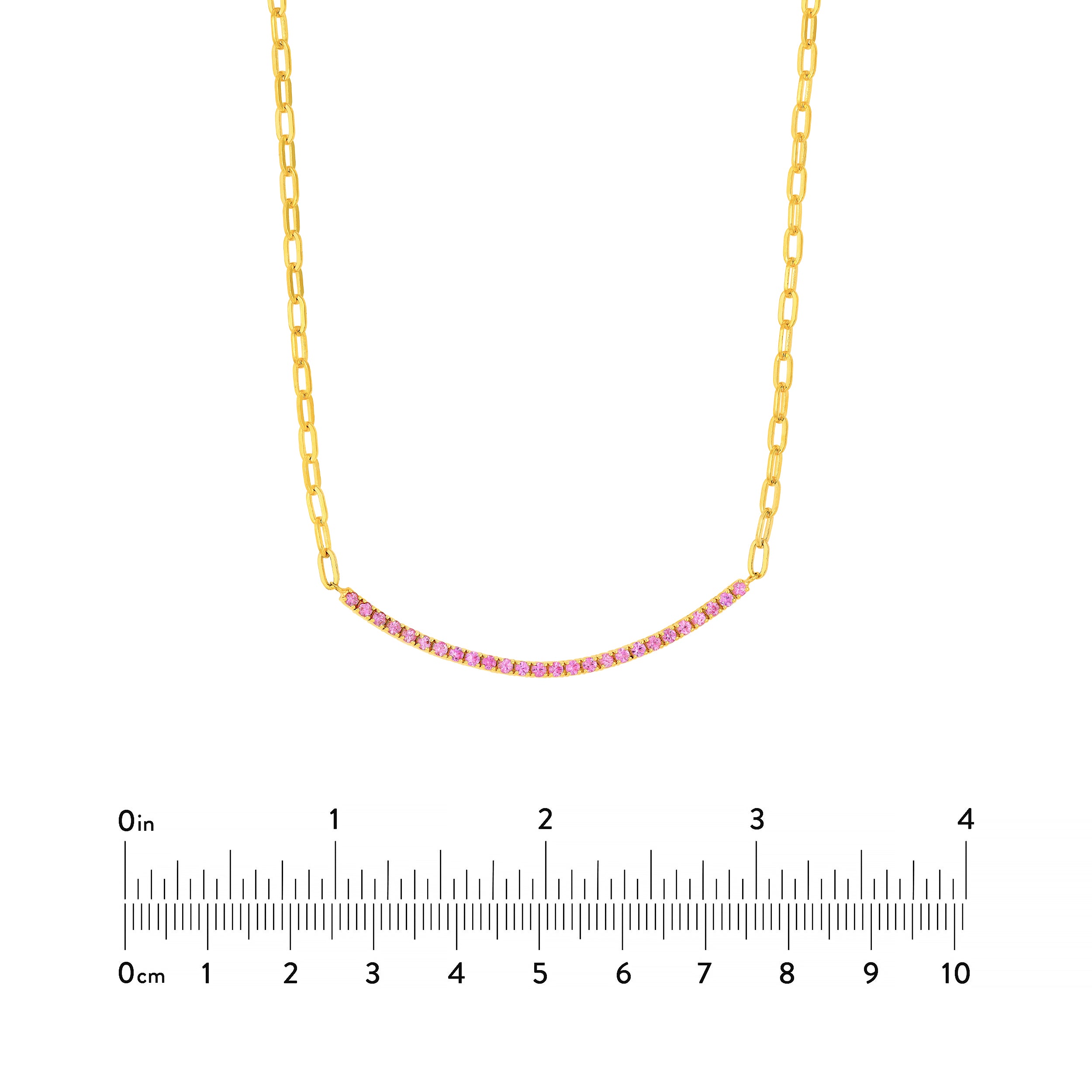 14K Yellow Gold 1.00ct Sapphire Pink Half Paper Clip Half Tennis Necklace Birmingham Jewelry Necklace Birmingham Jewelry 