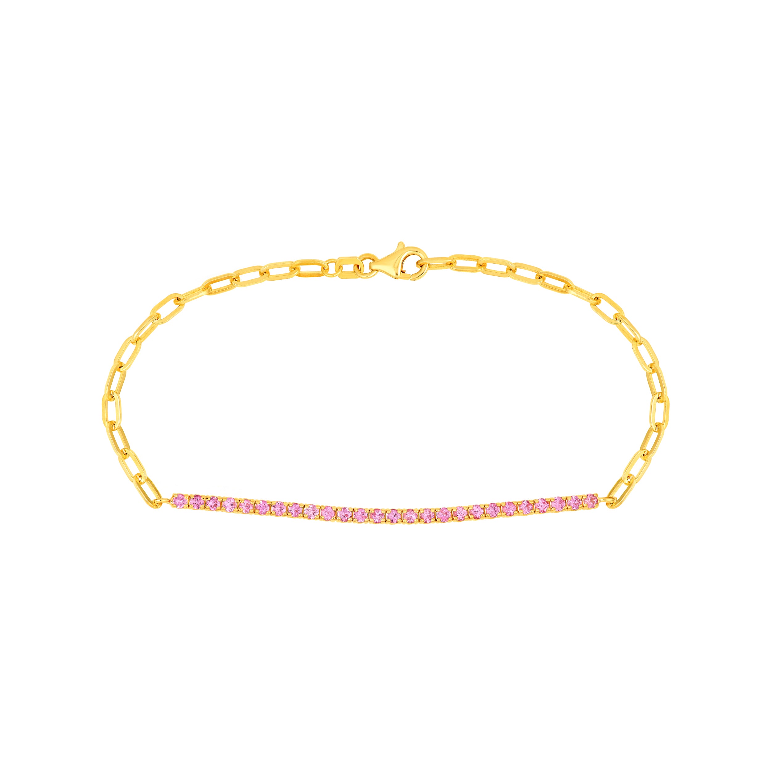 14K Yellow Gold 1.00ct Sapphire Pink Half Paper Clip Half Tennis Bracelet Birmingham Jewelry Bracelet Birmingham Jewelry 