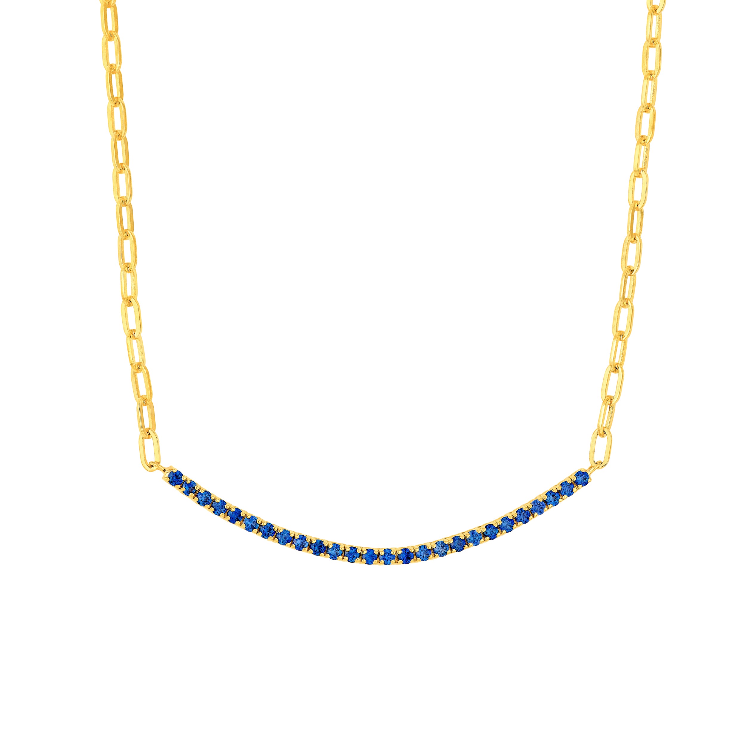 14K Yellow Gold 1.00ct Sapphire Blue Half Paper Clip Half Tennis Necklace Birmingham Jewelry Necklace Birmingham Jewelry 
