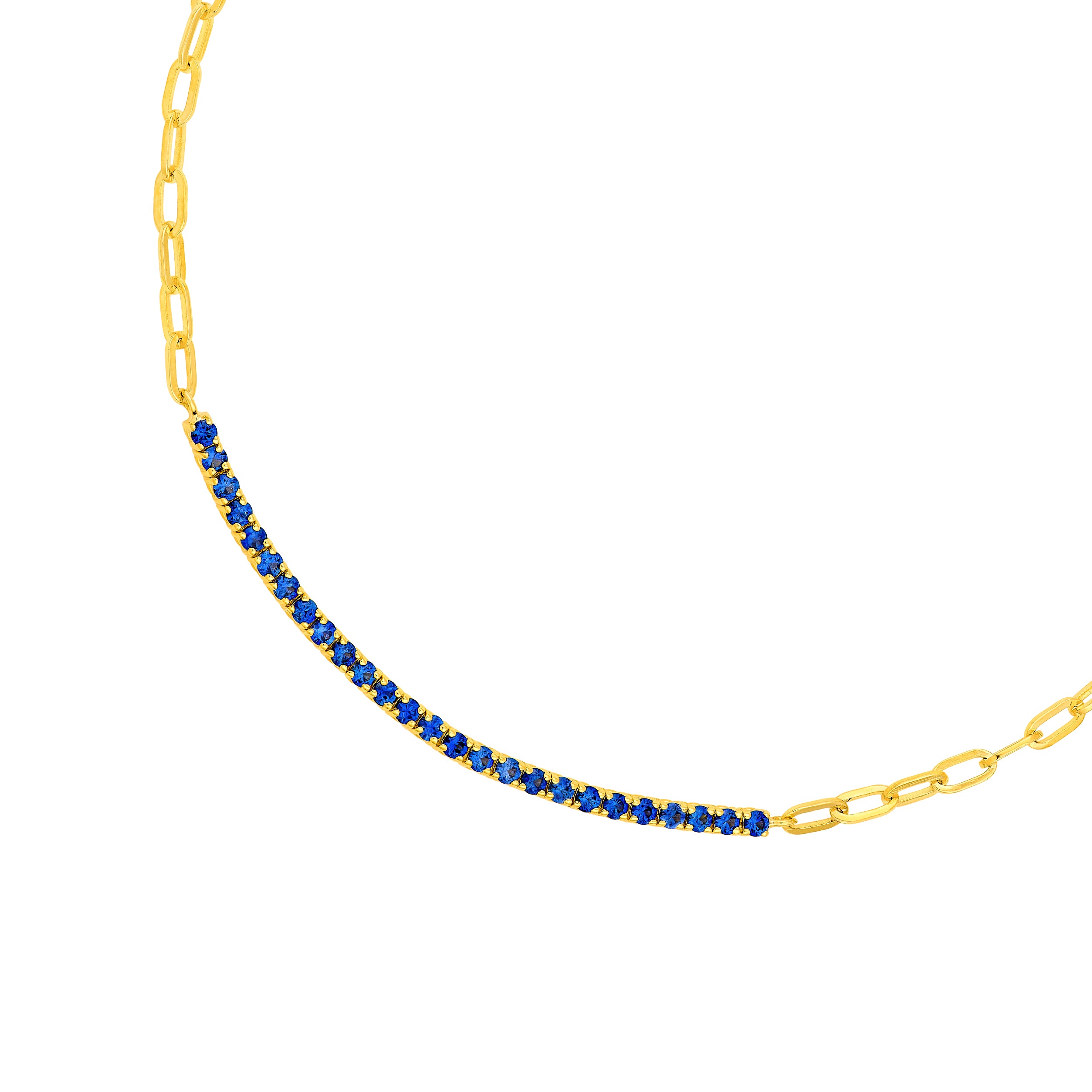 14K Yellow Gold 1.00ct Sapphire Blue Half Paper Clip Half Tennis Necklace Birmingham Jewelry Necklace Birmingham Jewelry 