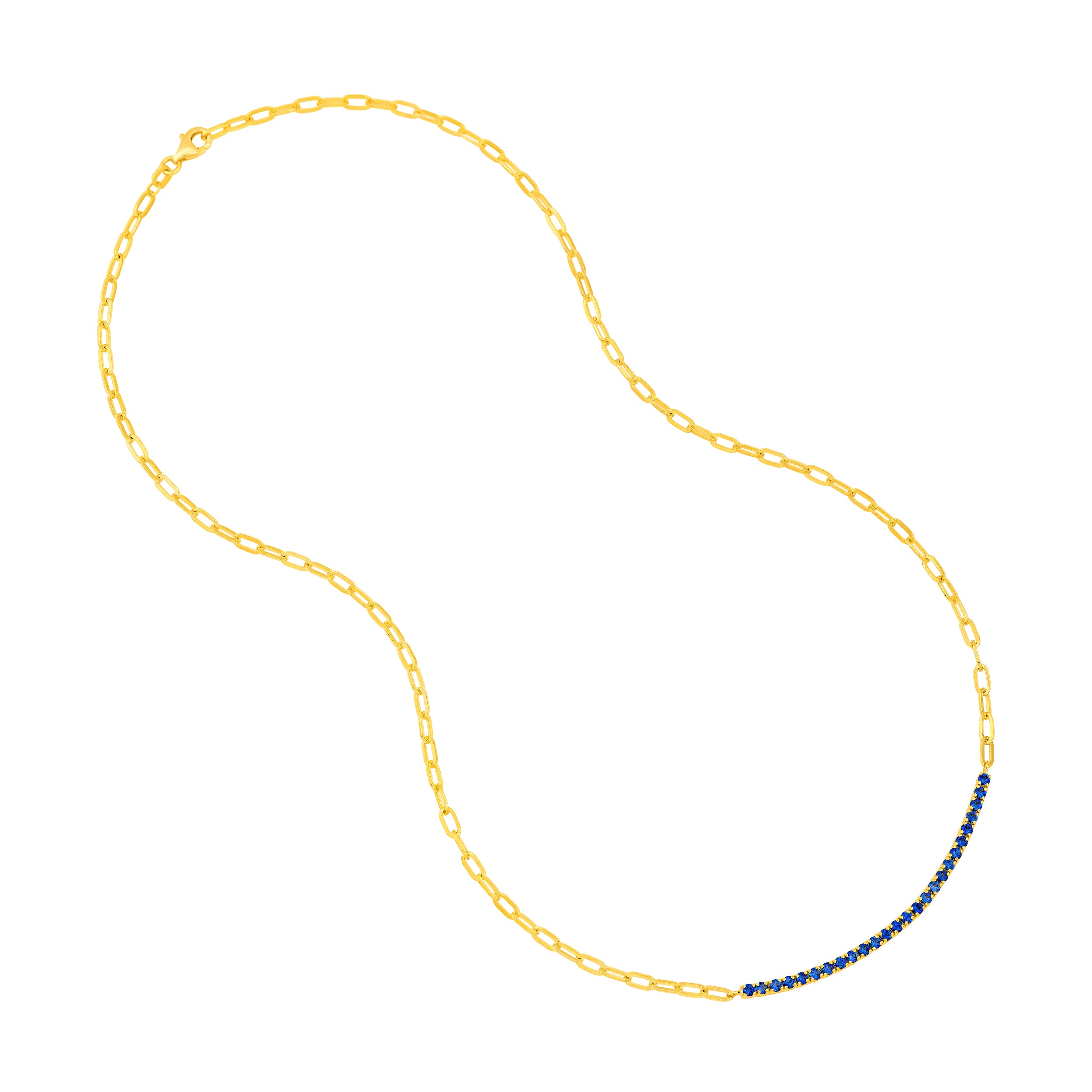 14K Yellow Gold 1.00ct Sapphire Blue Half Paper Clip Half Tennis Necklace Birmingham Jewelry Necklace Birmingham Jewelry 