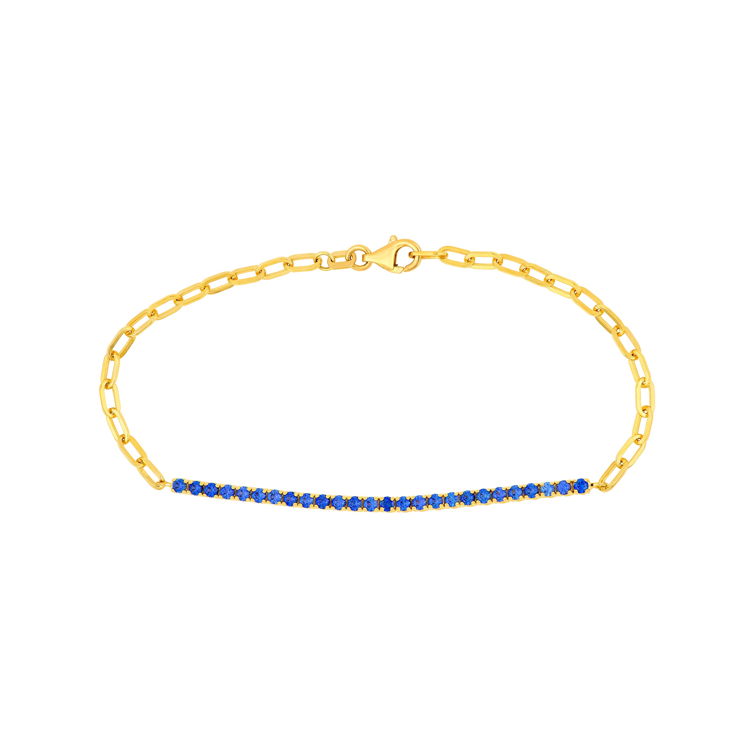 14K Yellow Gold 1.00ct Sapphire Blue Half Paper Clip Half Tennis Bracelet Birmingham Jewelry Bracelet Birmingham Jewelry 