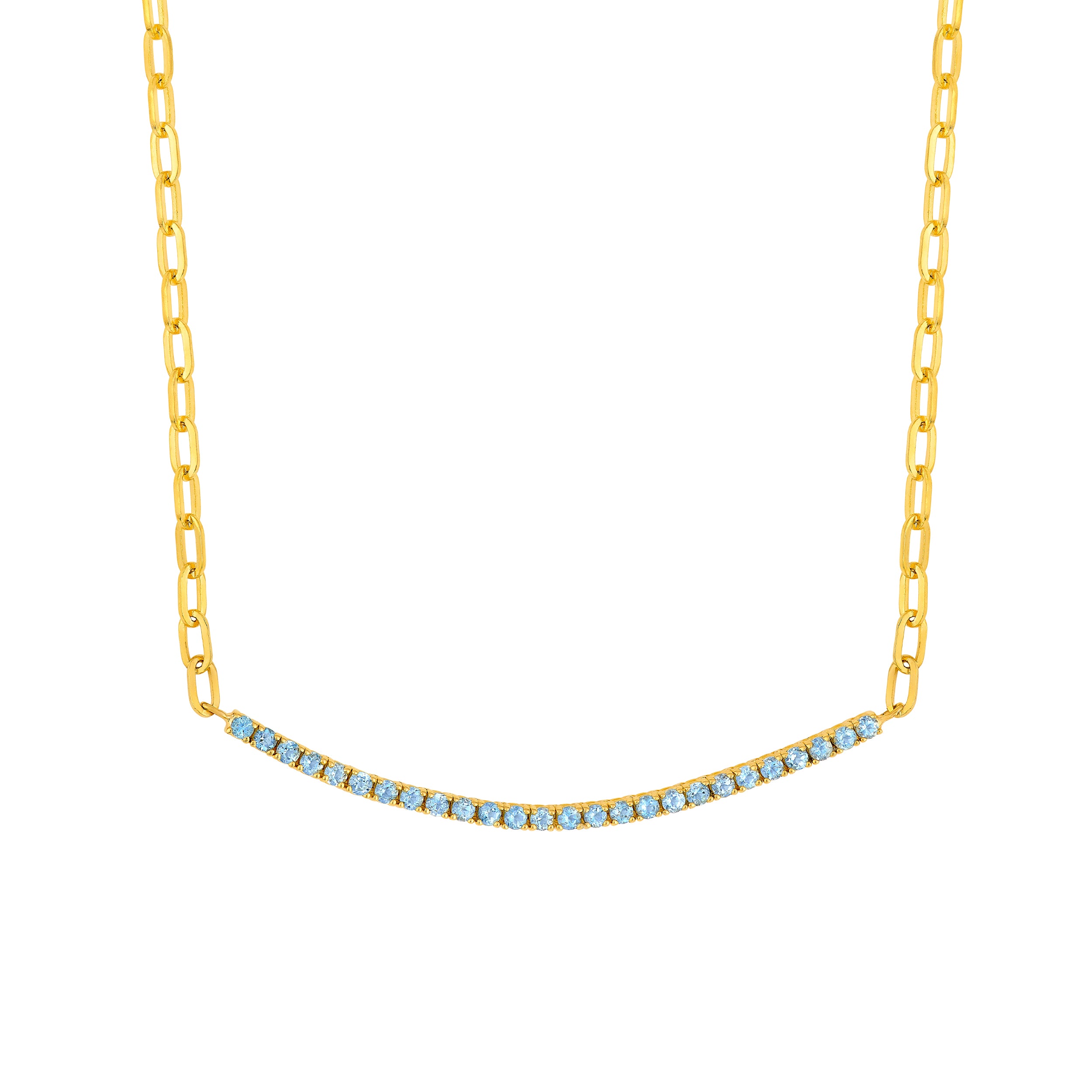 14K Yellow Gold 1.00ct Aqua Half Paper Clip Half Tennis Necklace Birmingham Jewelry Necklace Birmingham Jewelry 