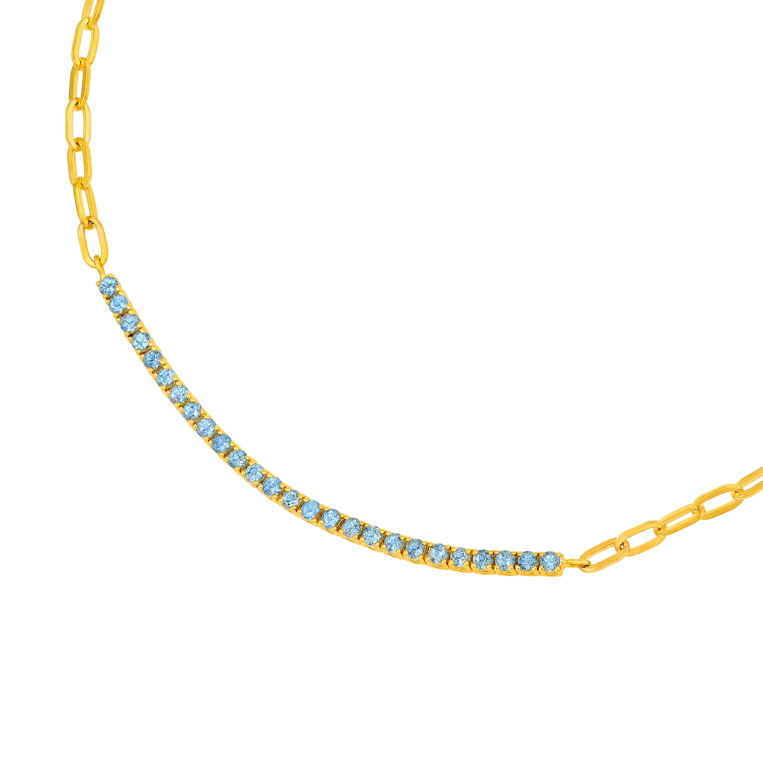 14K Yellow Gold 1.00ct Aqua Half Paper Clip Half Tennis Necklace Birmingham Jewelry Necklace Birmingham Jewelry 