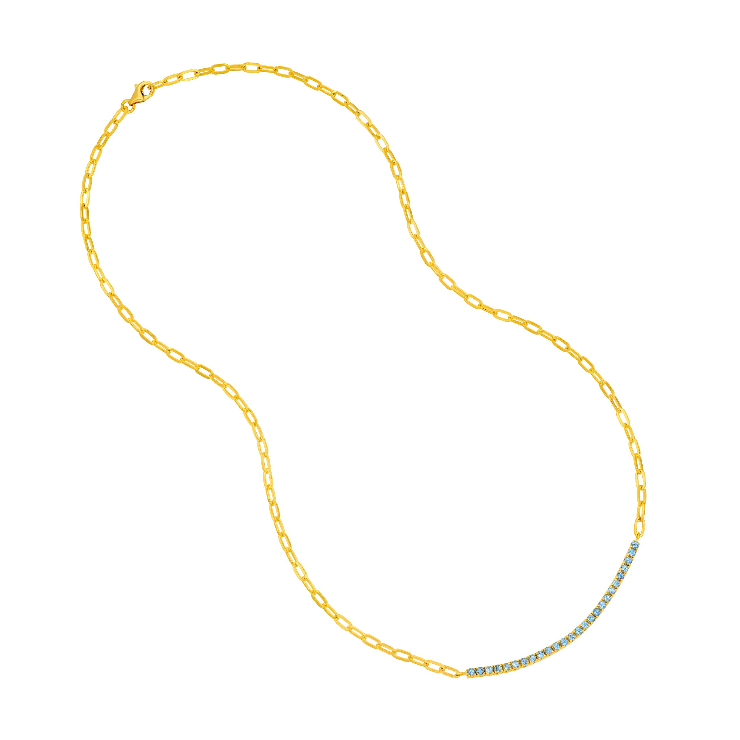 14K Yellow Gold 1.00ct Aqua Half Paper Clip Half Tennis Necklace Birmingham Jewelry Necklace Birmingham Jewelry 