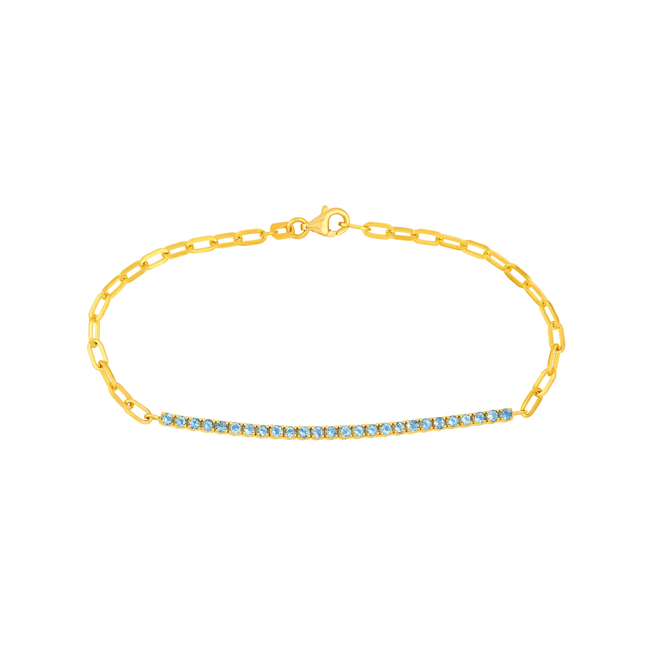 14K Yellow Gold 1-1/8ct Aquamarine Half Paper Clip Half Tennis Bracelet Birmingham Jewelry Bracelet Birmingham Jewelry 