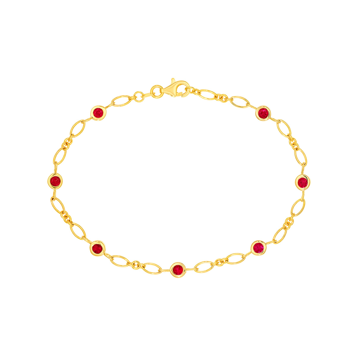 14K Yellow Gold Ruby Station 3+1 Oval Chain Bracelet