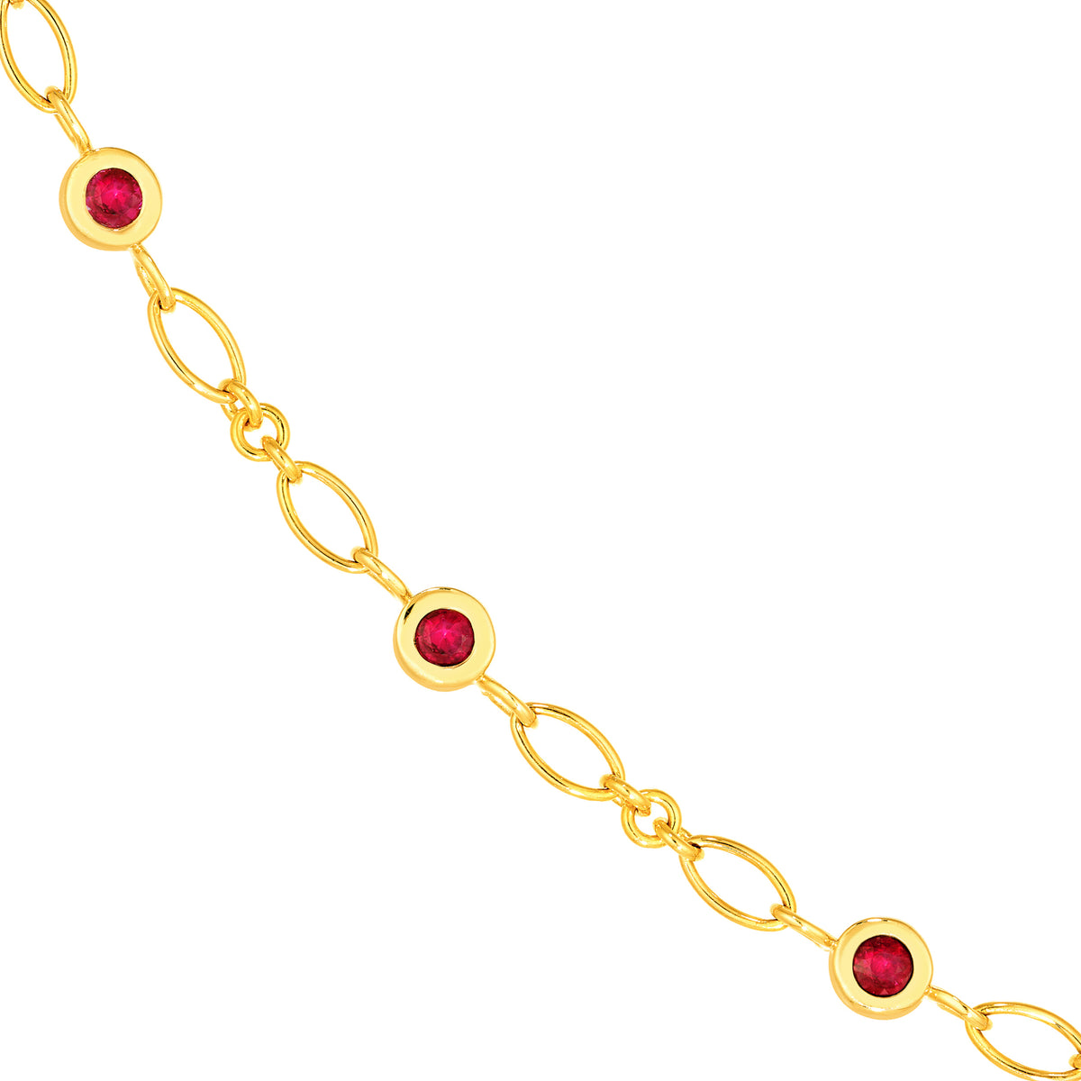 14K Yellow Gold Ruby Station 3+1 Oval Chain Bracelet