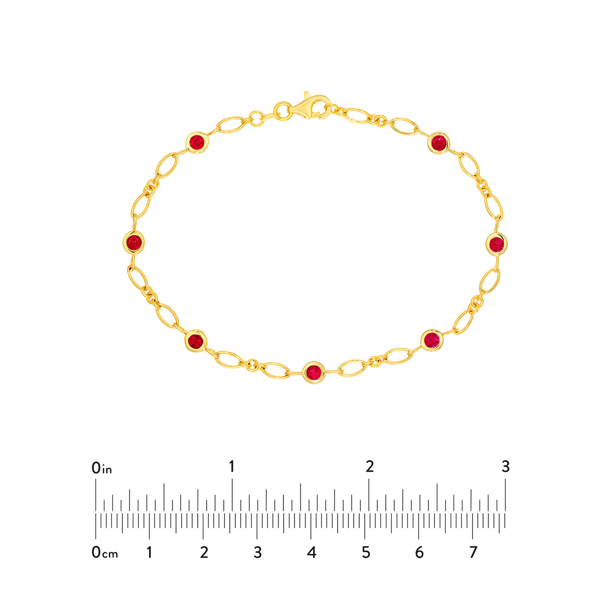14K Yellow Gold Ruby Station 3+1 Oval Chain Bracelet