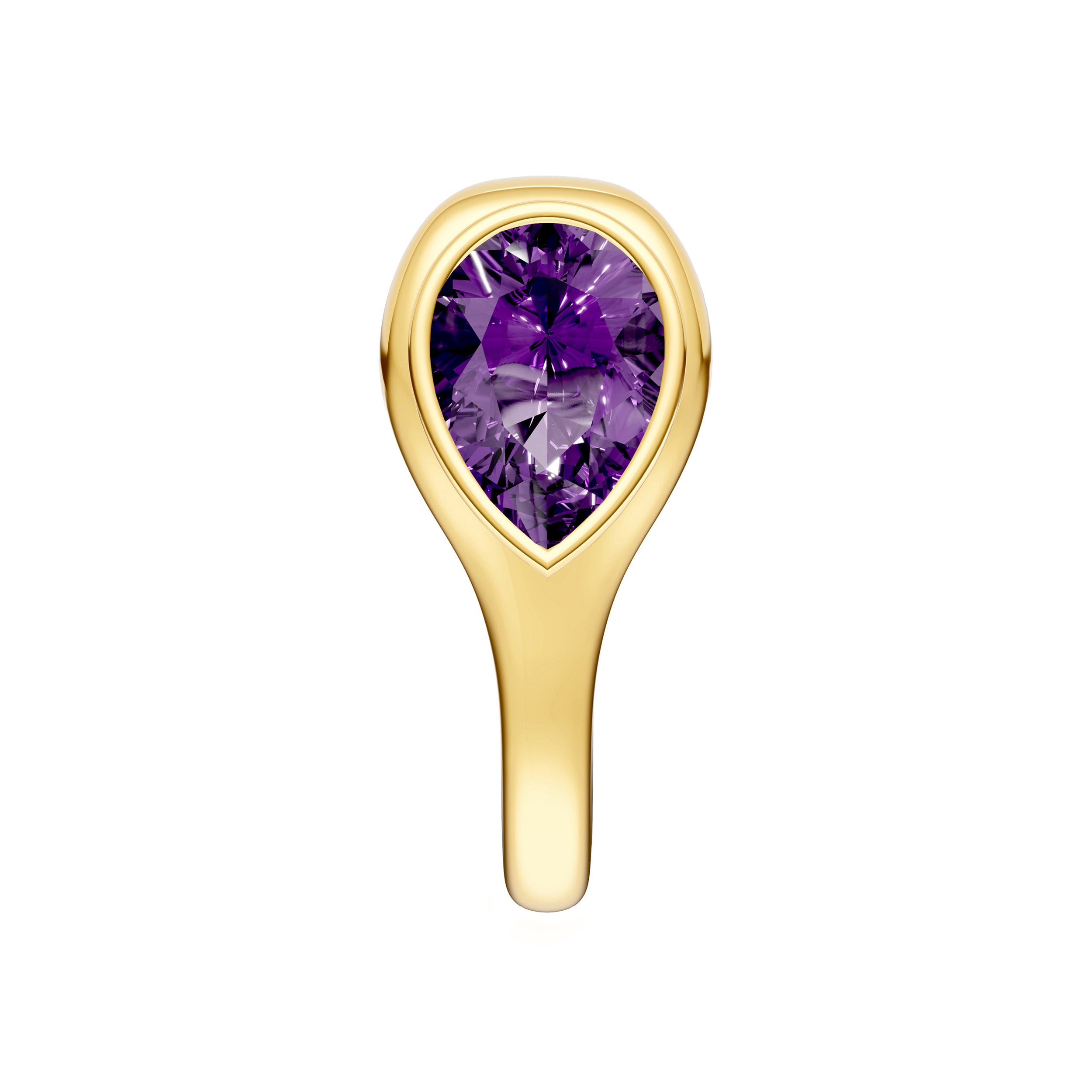 14K Yellow Gold Pear Purple Amethyst Bezel Stud Earrings
