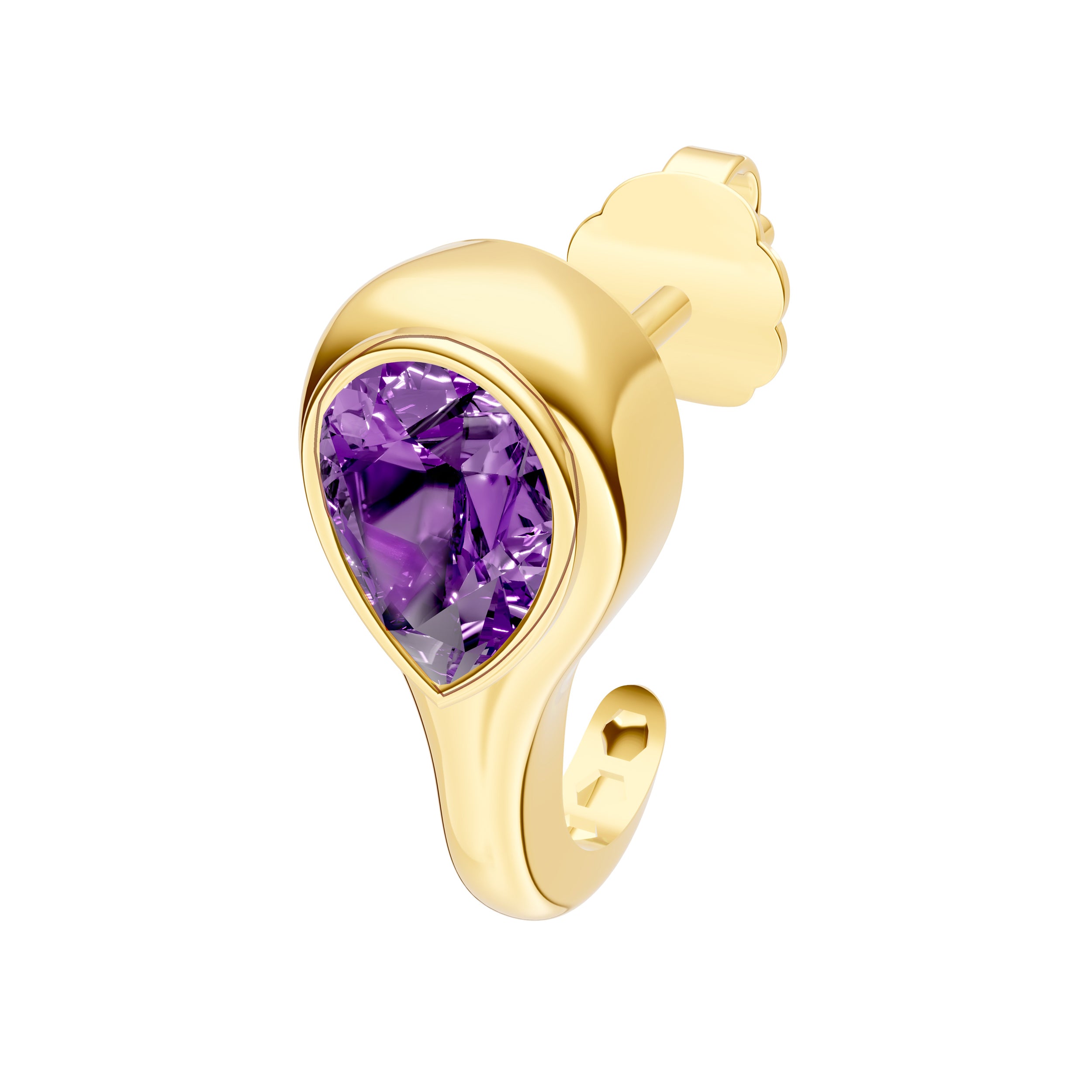 14K Yellow Gold Pear Purple Amethyst Bezel Stud Earrings