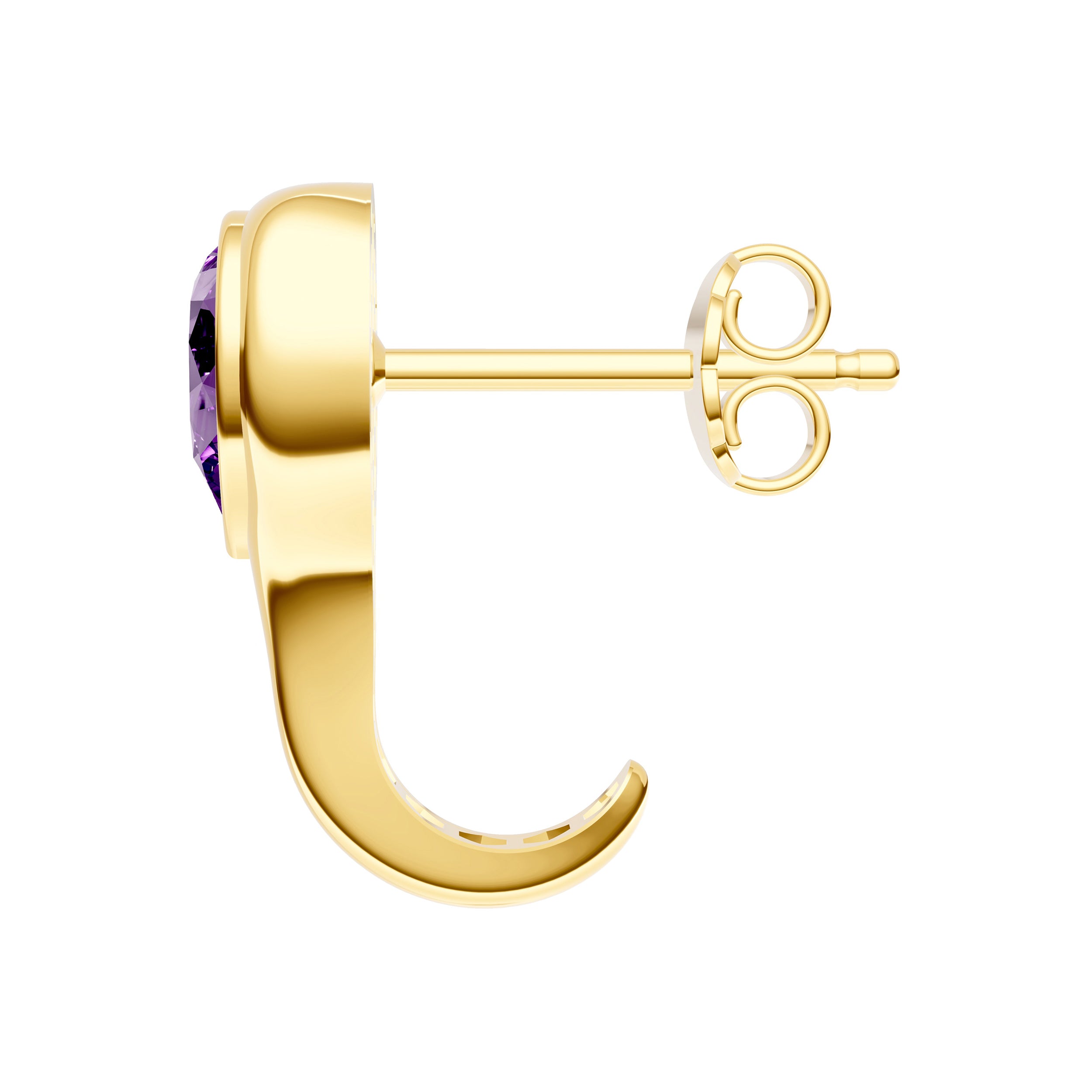 14K Yellow Gold Pear Purple Amethyst Bezel Stud Earrings