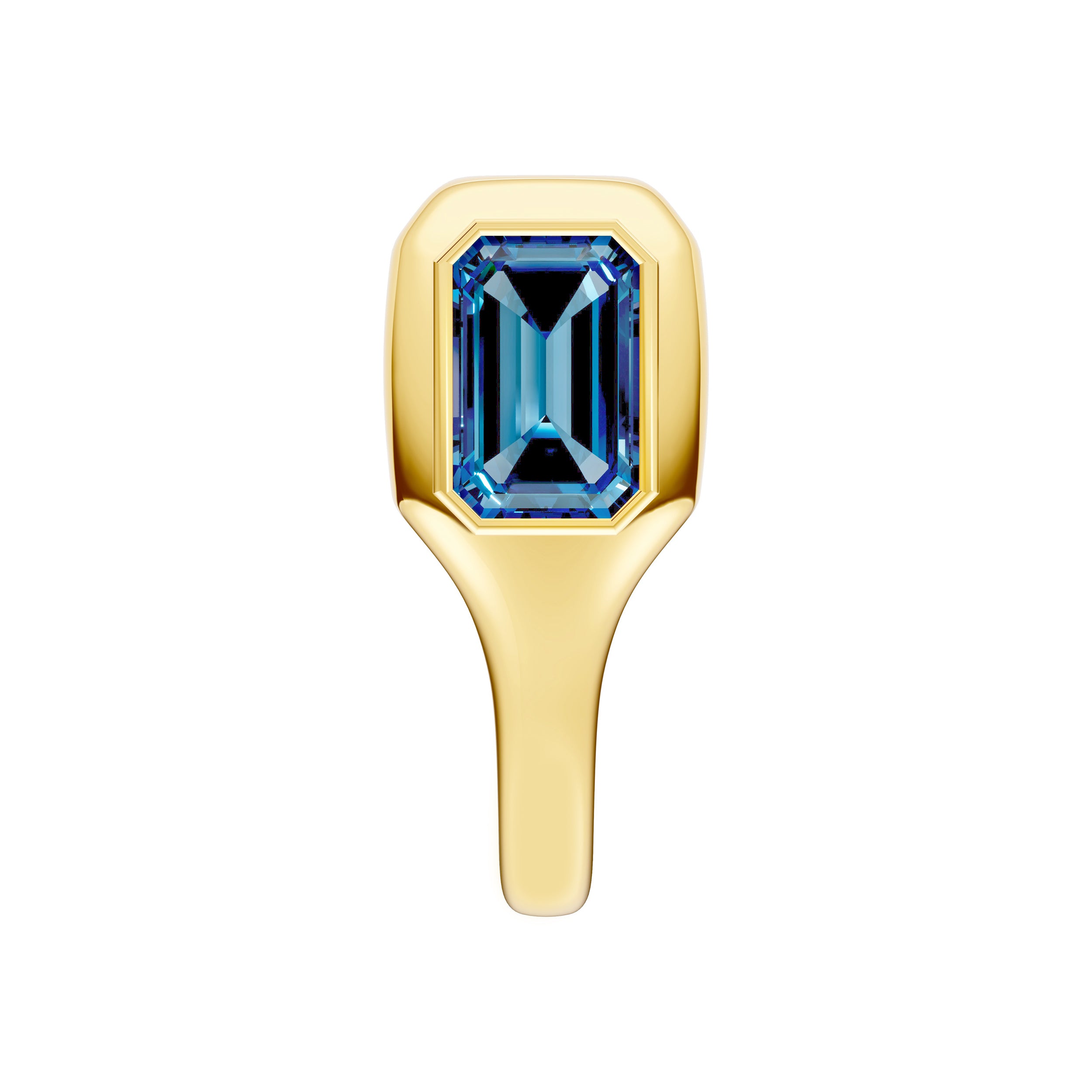14K Yellow Gold Emerald London Blue Bezel Stud Earrings