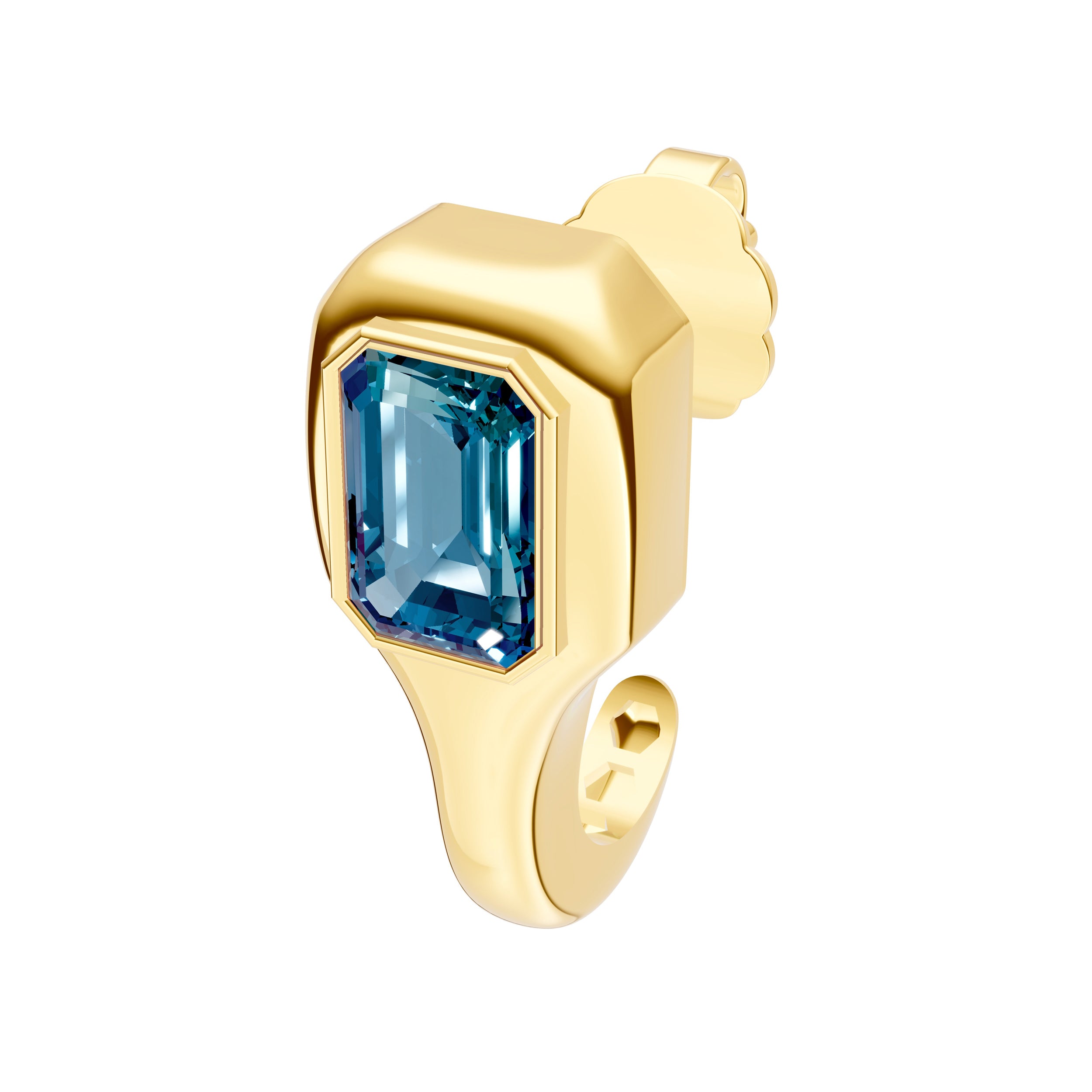 14K Yellow Gold Emerald London Blue Bezel Stud Earrings