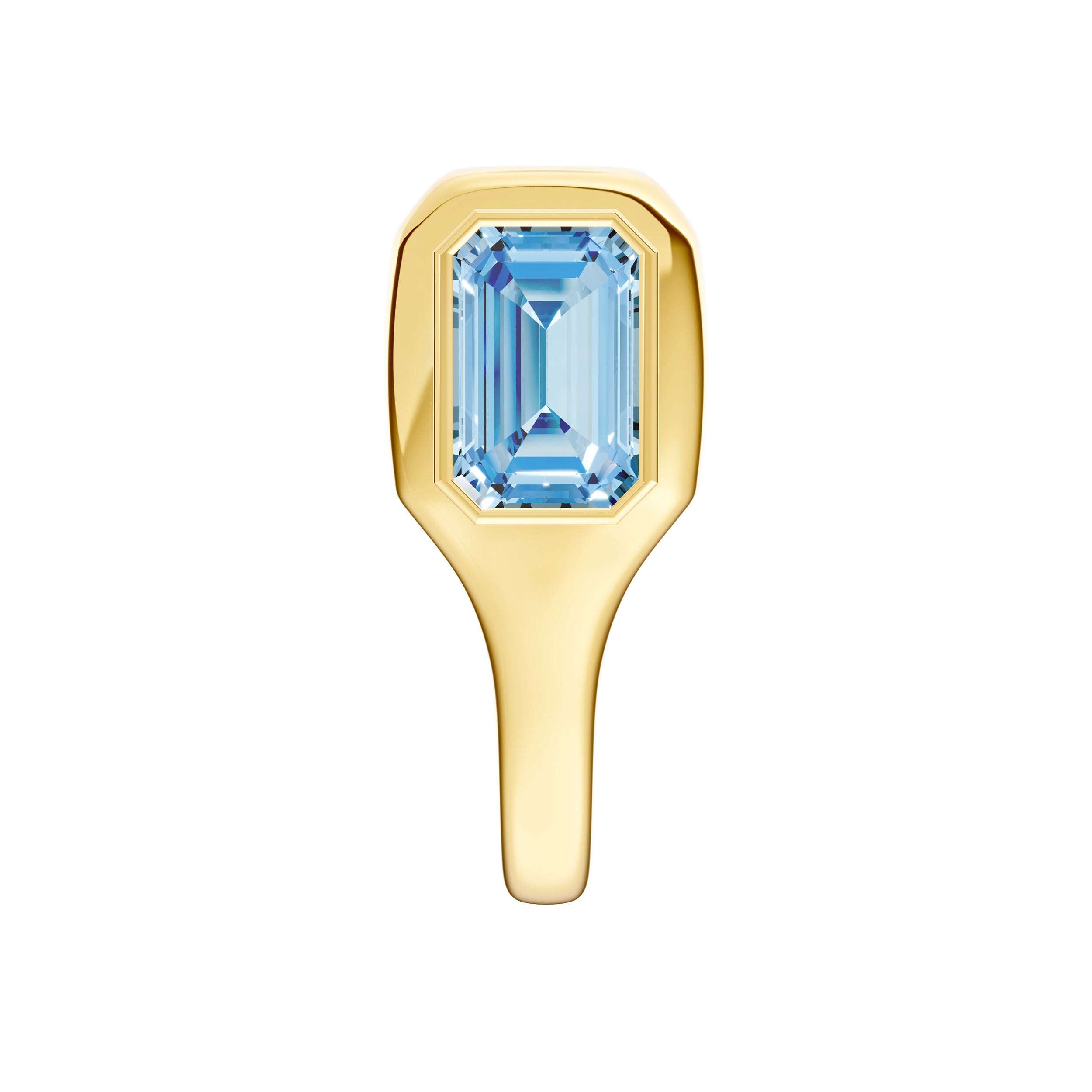 14K Yellow Gold Emerald Sky Blue Bezel Stud Earrings