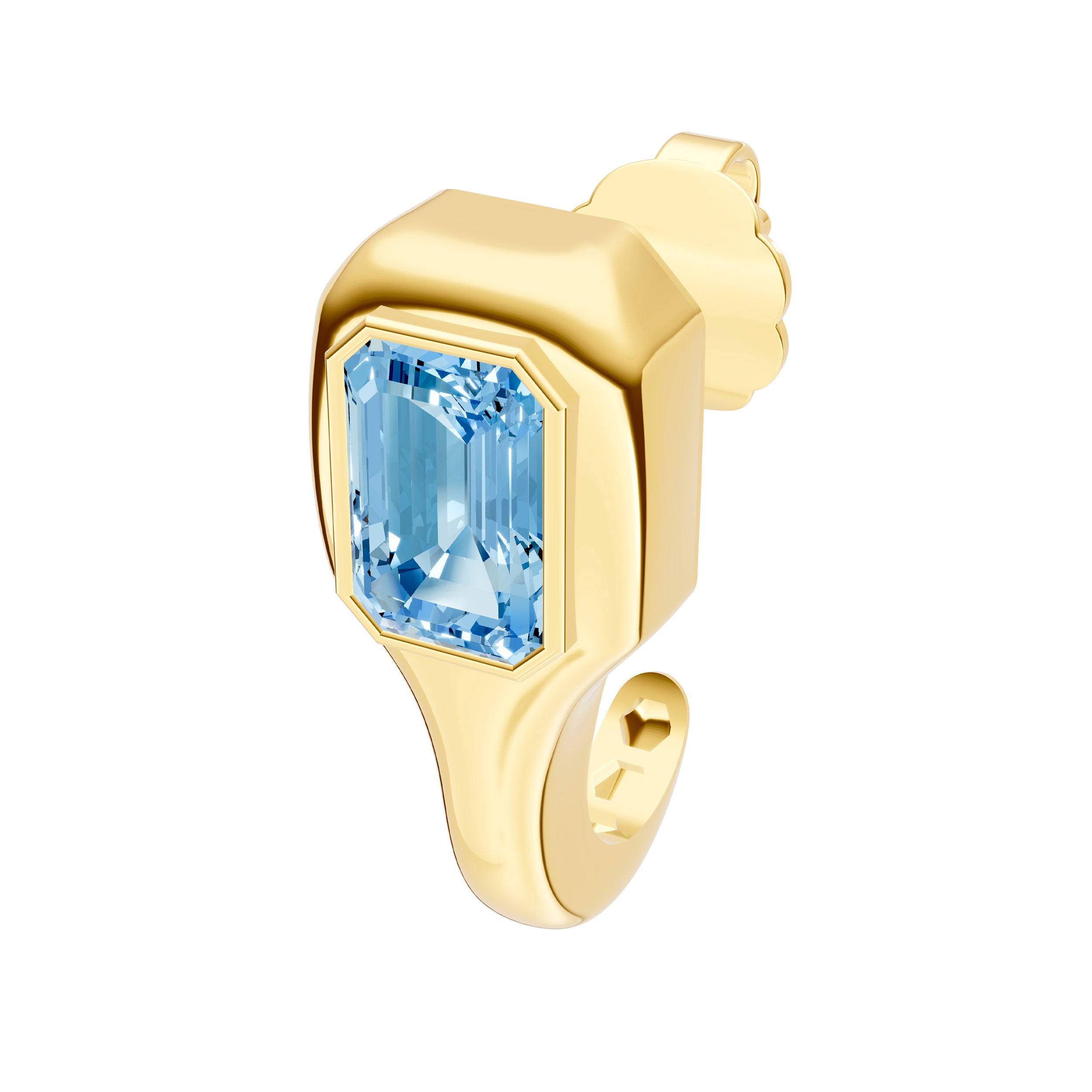 14K Yellow Gold Emerald Sky Blue Bezel Stud Earrings