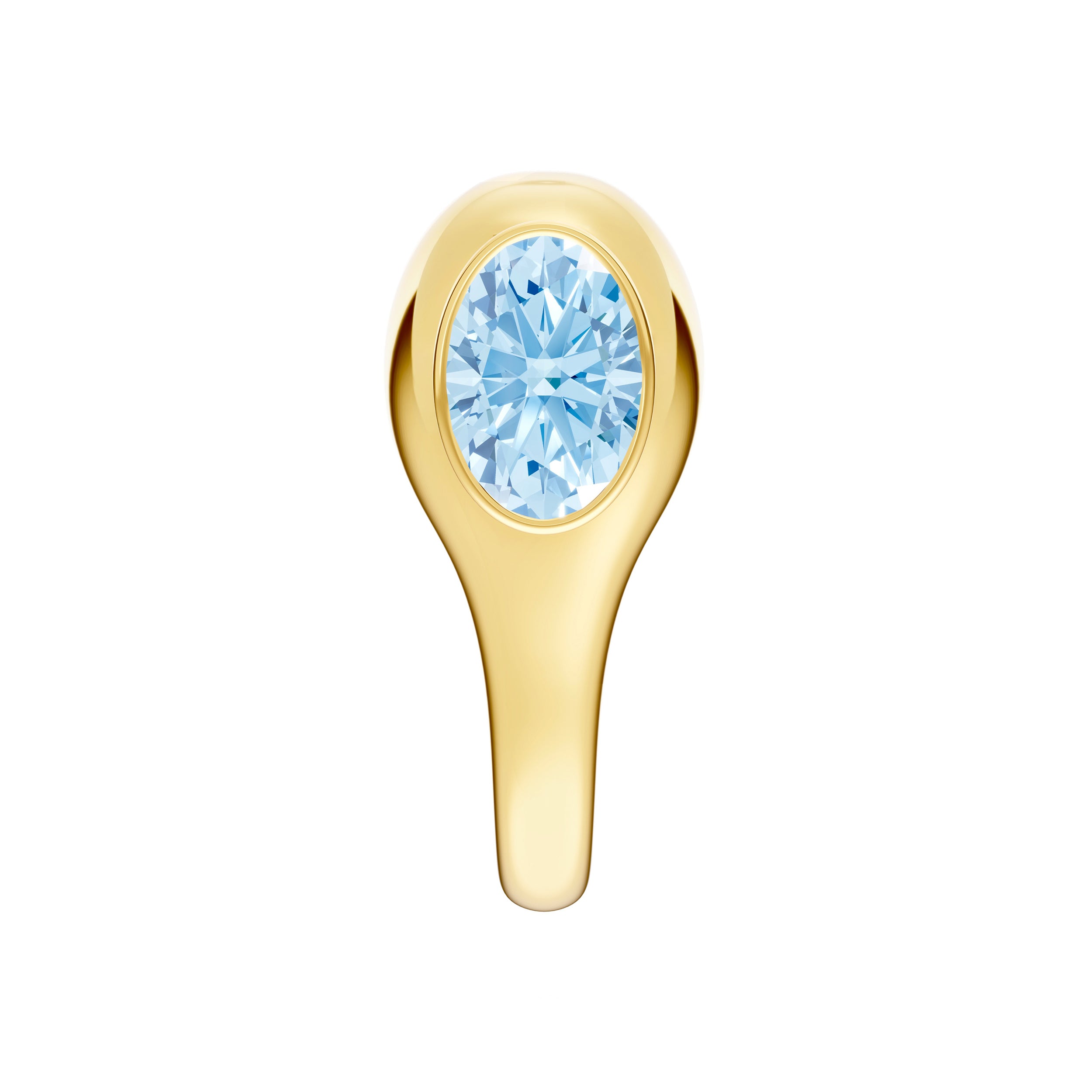 14K Yellow Gold Oval Sky Blue Bezel Stud Earrings