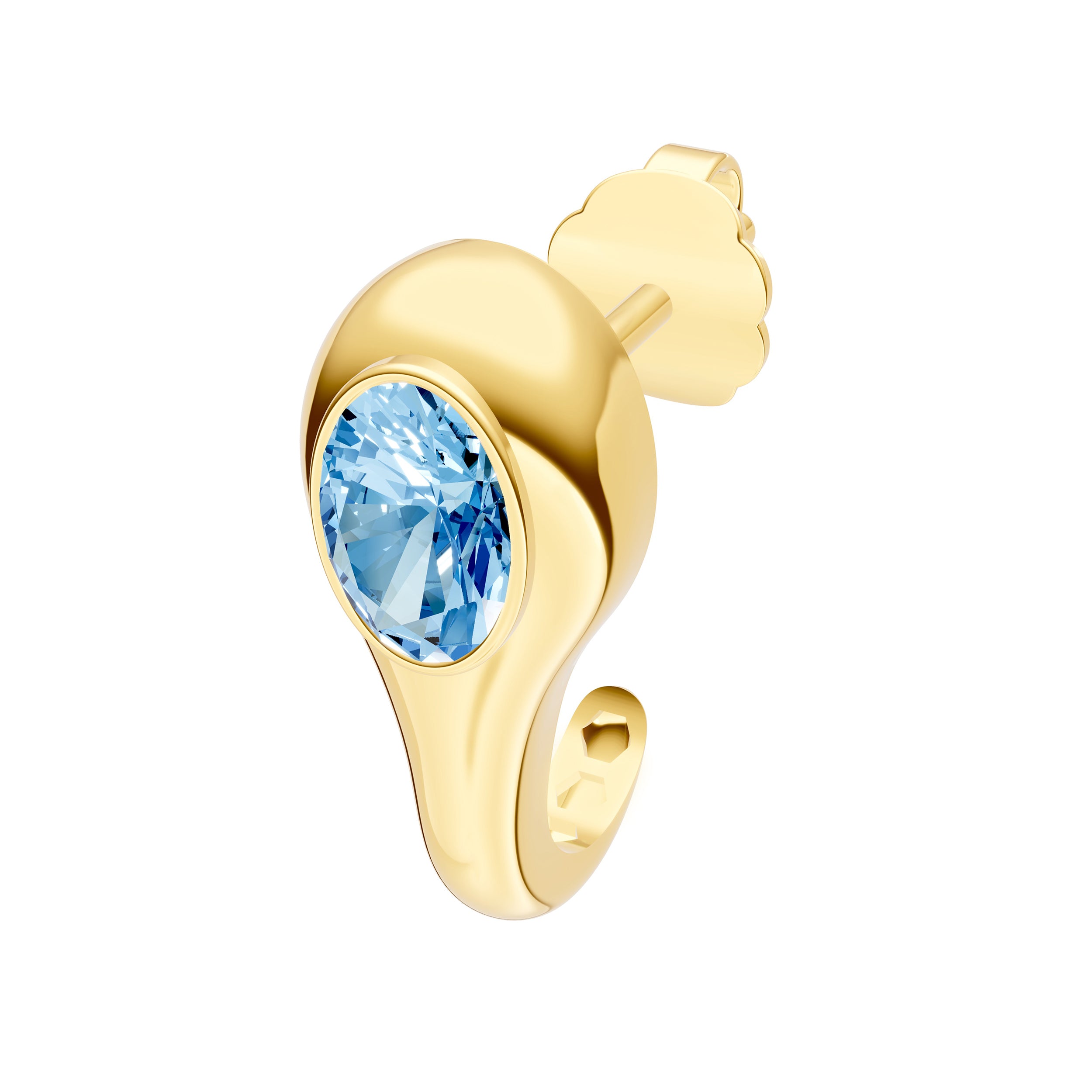 14K Yellow Gold Oval Sky Blue Bezel Stud Earrings