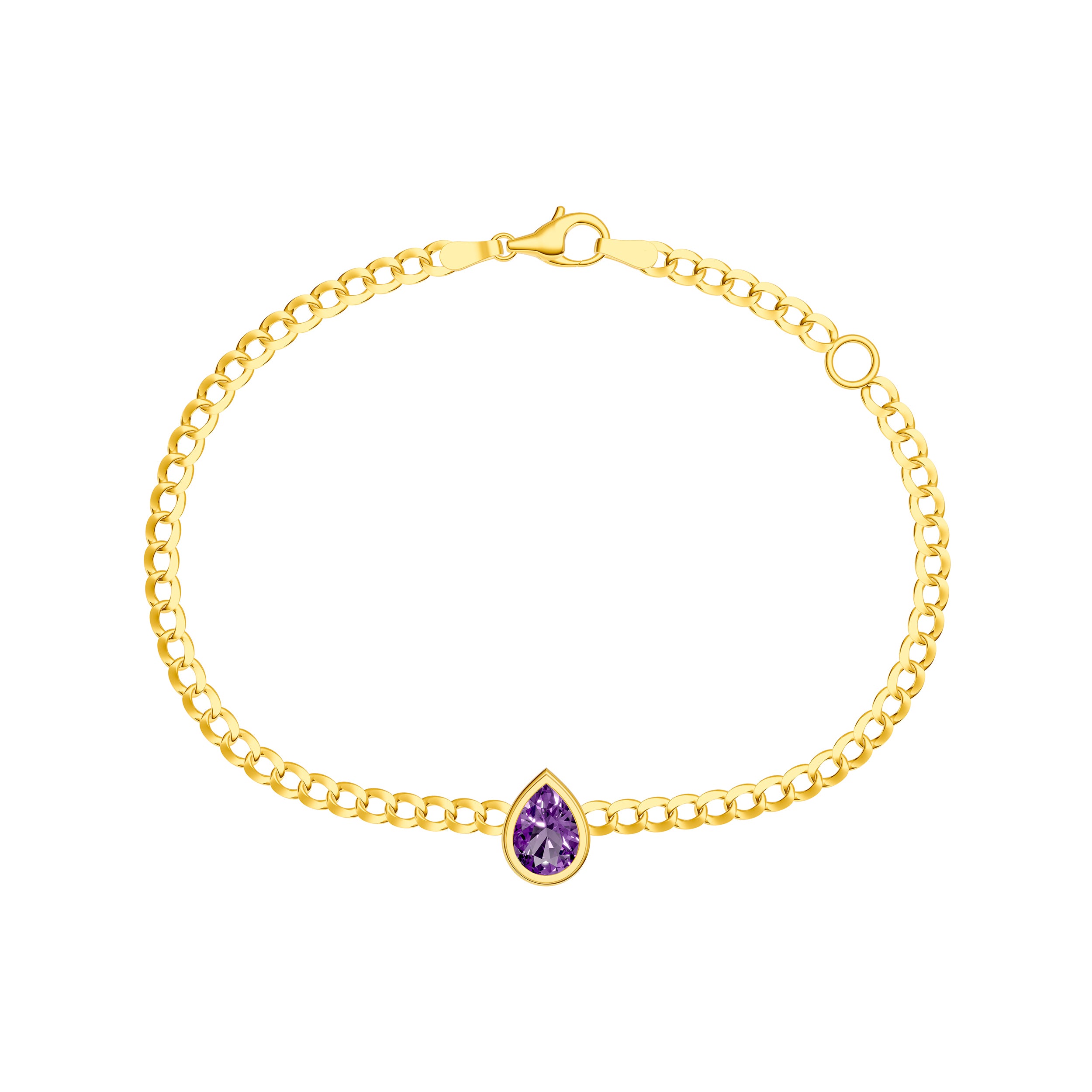 14K Yellow Gold Pear Purple Amethyst Curb Bracelet