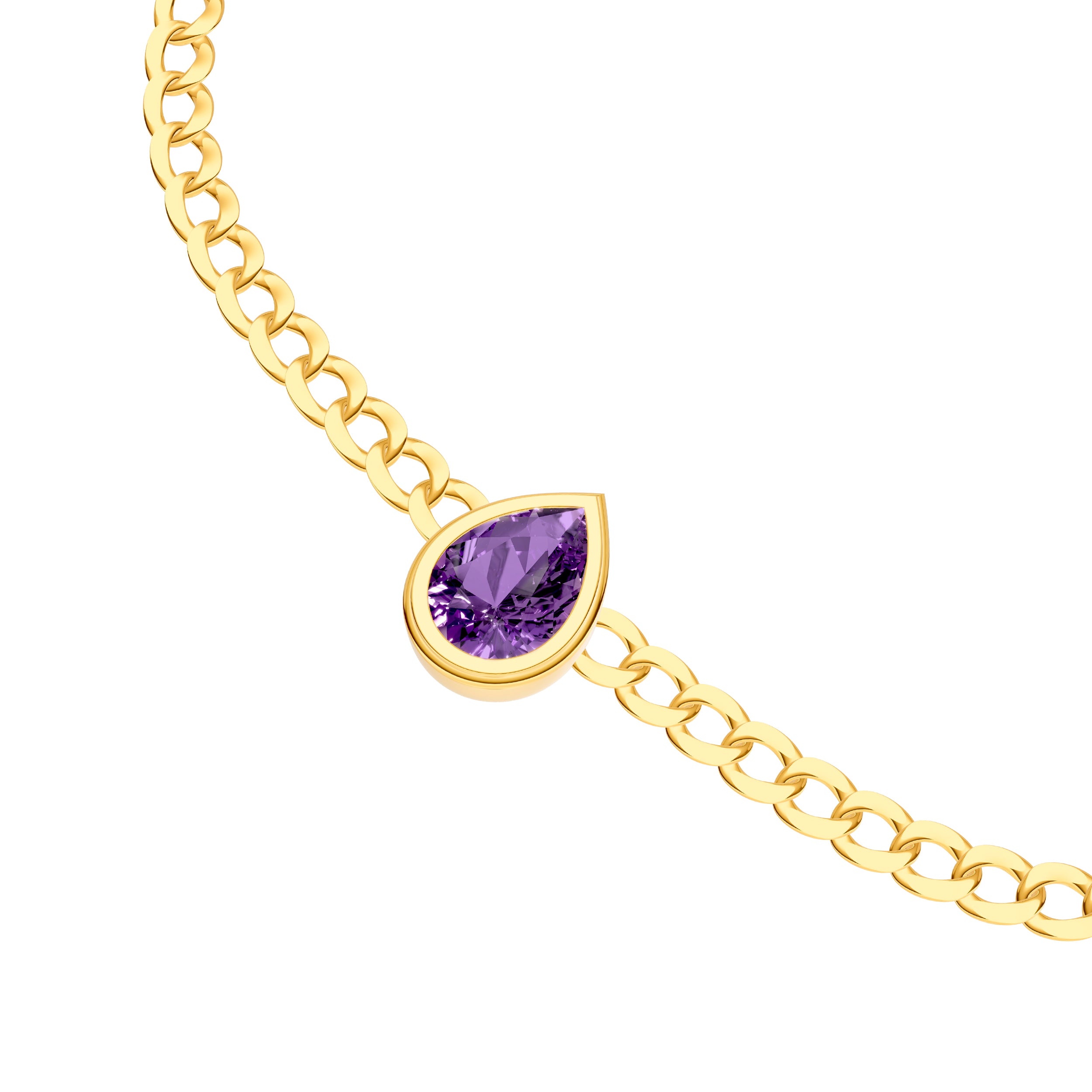 14K Yellow Gold Pear Purple Amethyst Curb Bracelet