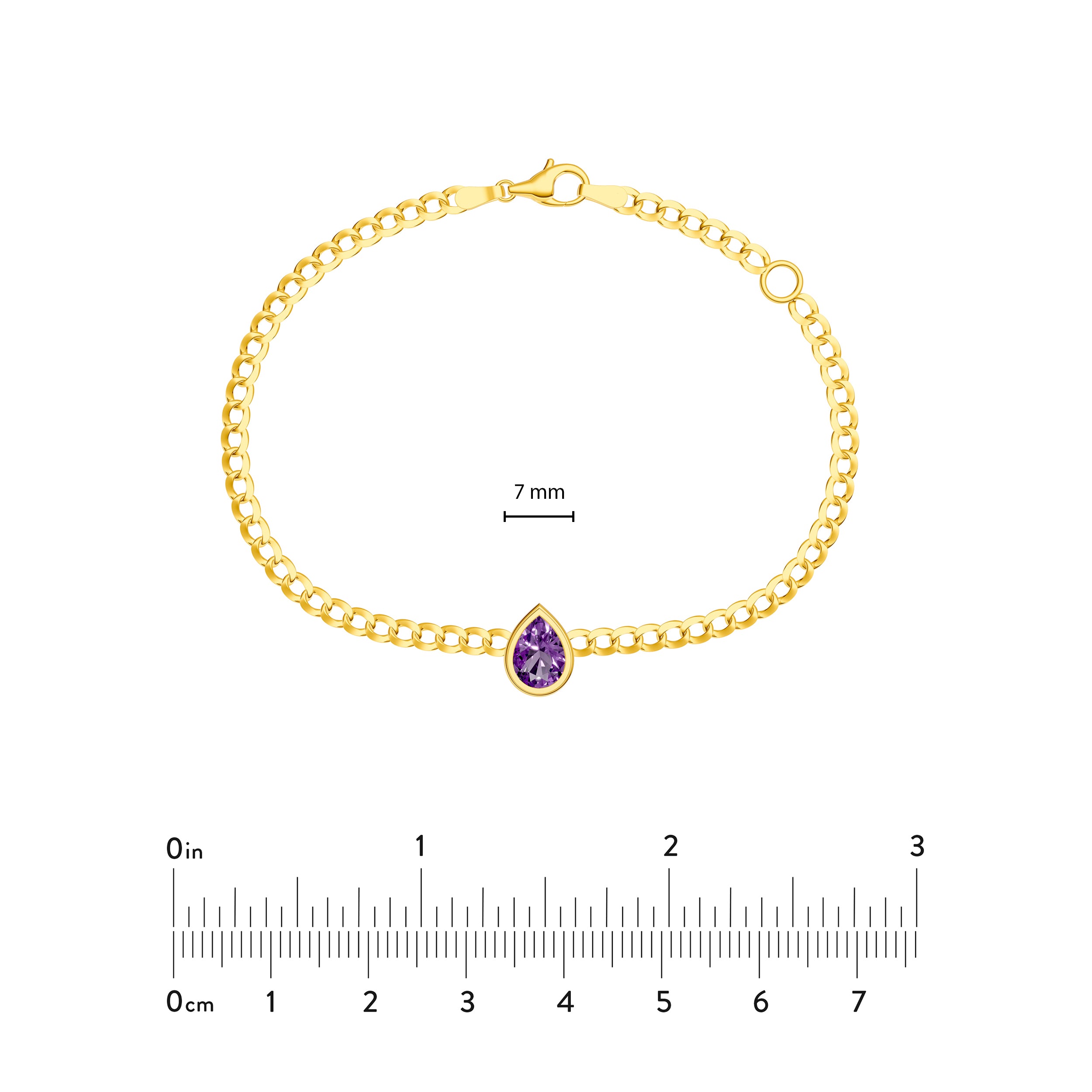 14K Yellow Gold Pear Purple Amethyst Curb Bracelet