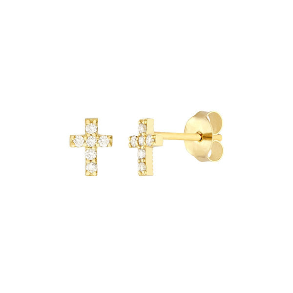 Birmingham Jewelry - 14K Gold 0.10tcw Diamond Cross Stud Earrings - Birmingham Jewelry