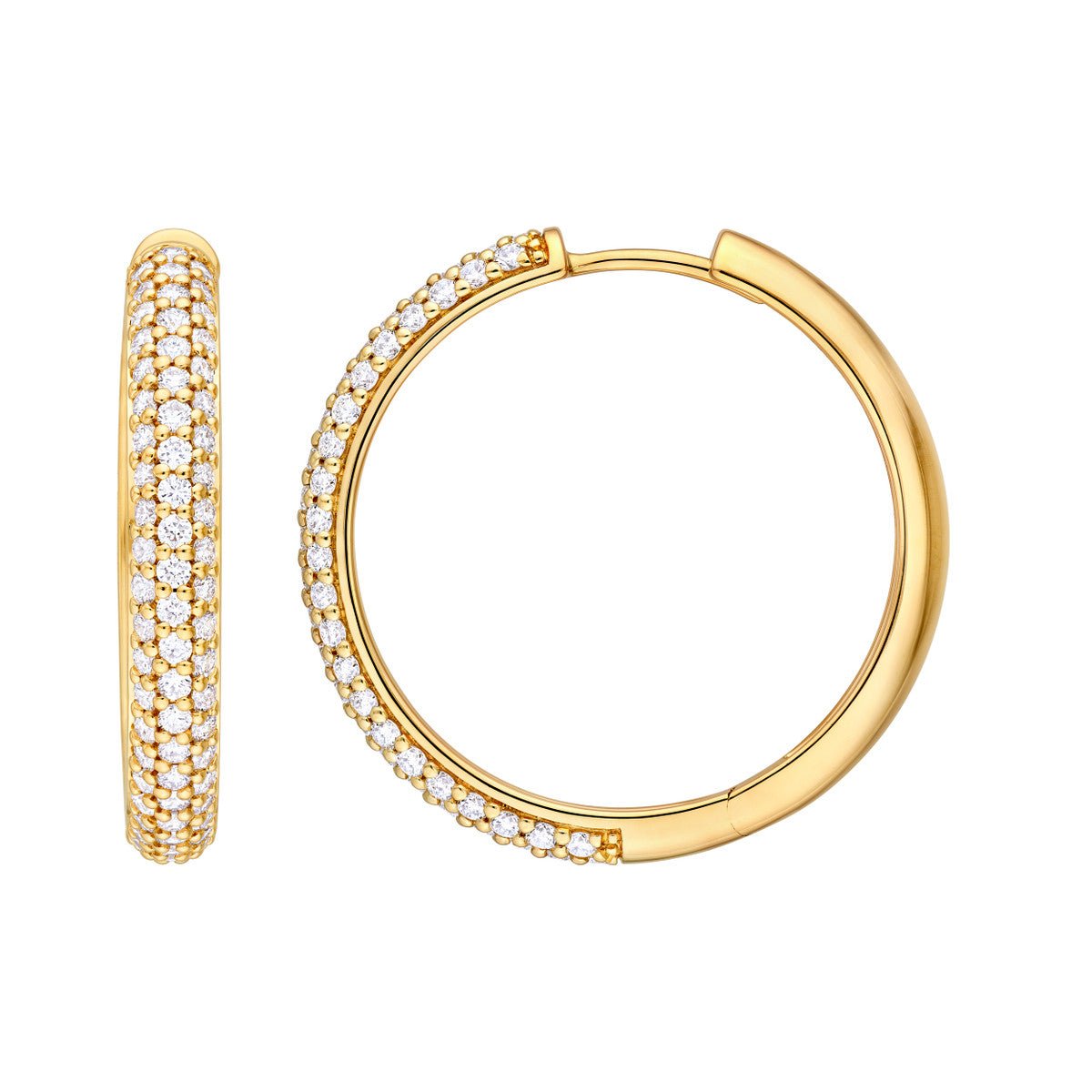 14K Gold 3 Row Diamond Pave Hoop Earrings (1-1/3tcw) Birmingham Jewelry Earrings Birmingham Jewelry 