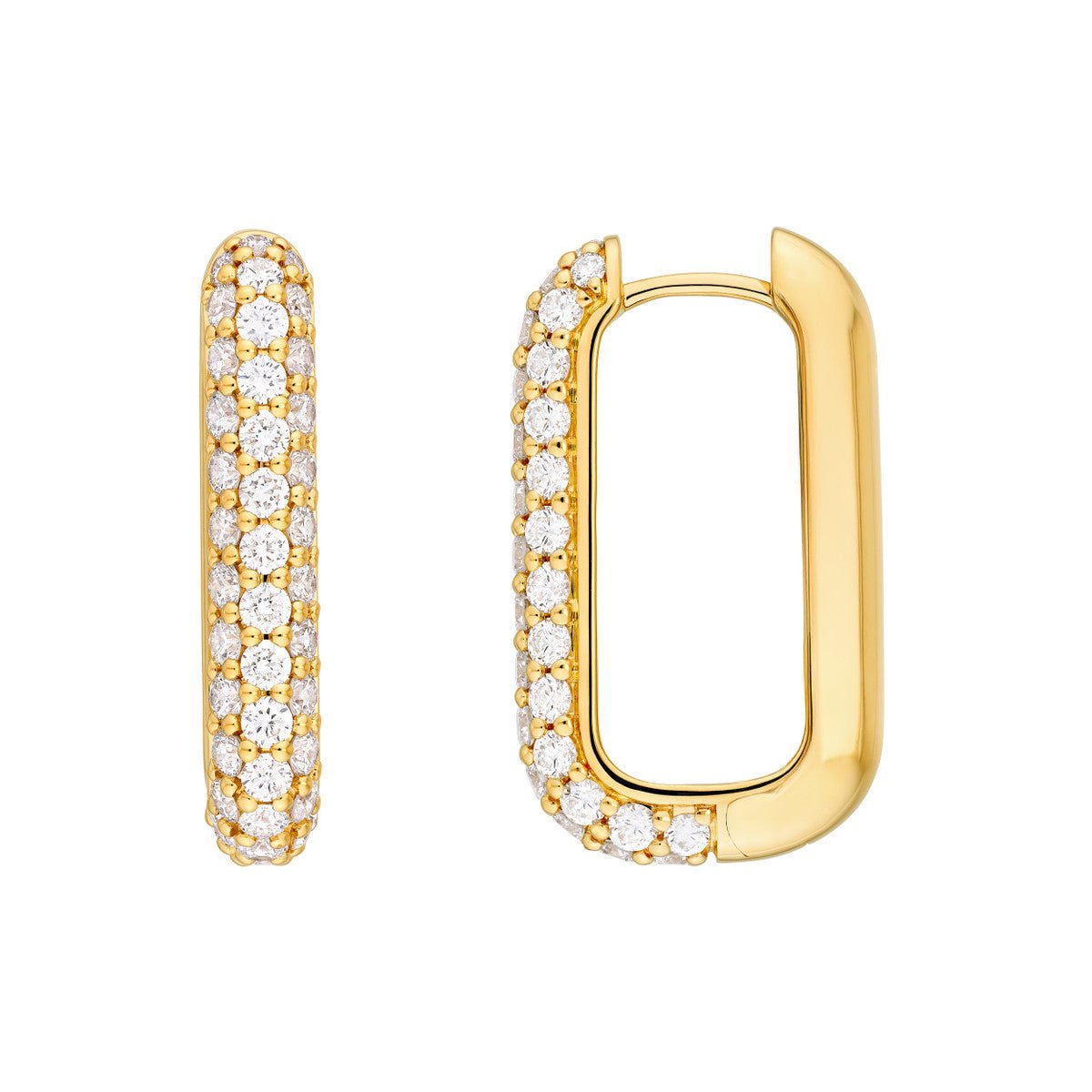 14K Gold 3 Row Pave Diamond Paper Clip Earrings (1-3/8tcw) Birmingham Jewelry Earrings Birmingham Jewelry 