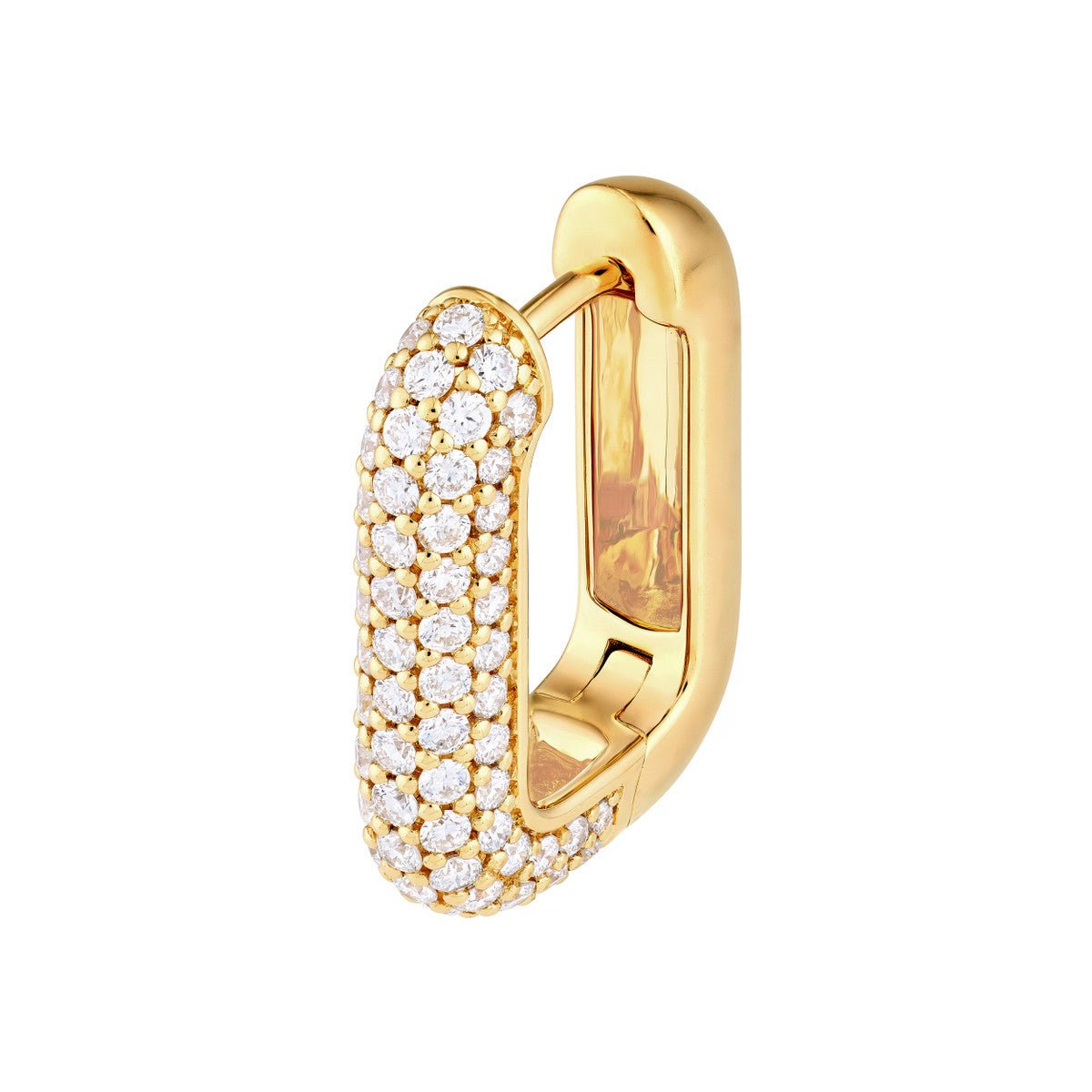 14K Gold 3 Row Pave Diamond Paper Clip Huggies (1tcw) Birmingham Jewelry Earrings Birmingham Jewelry 