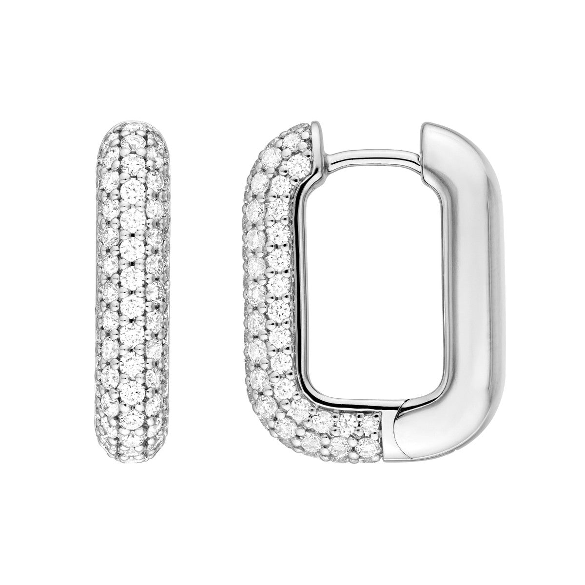 14K Gold 3 Row Pave Diamond Paper Clip Huggies (1tcw) Birmingham Jewelry Earrings Birmingham Jewelry 