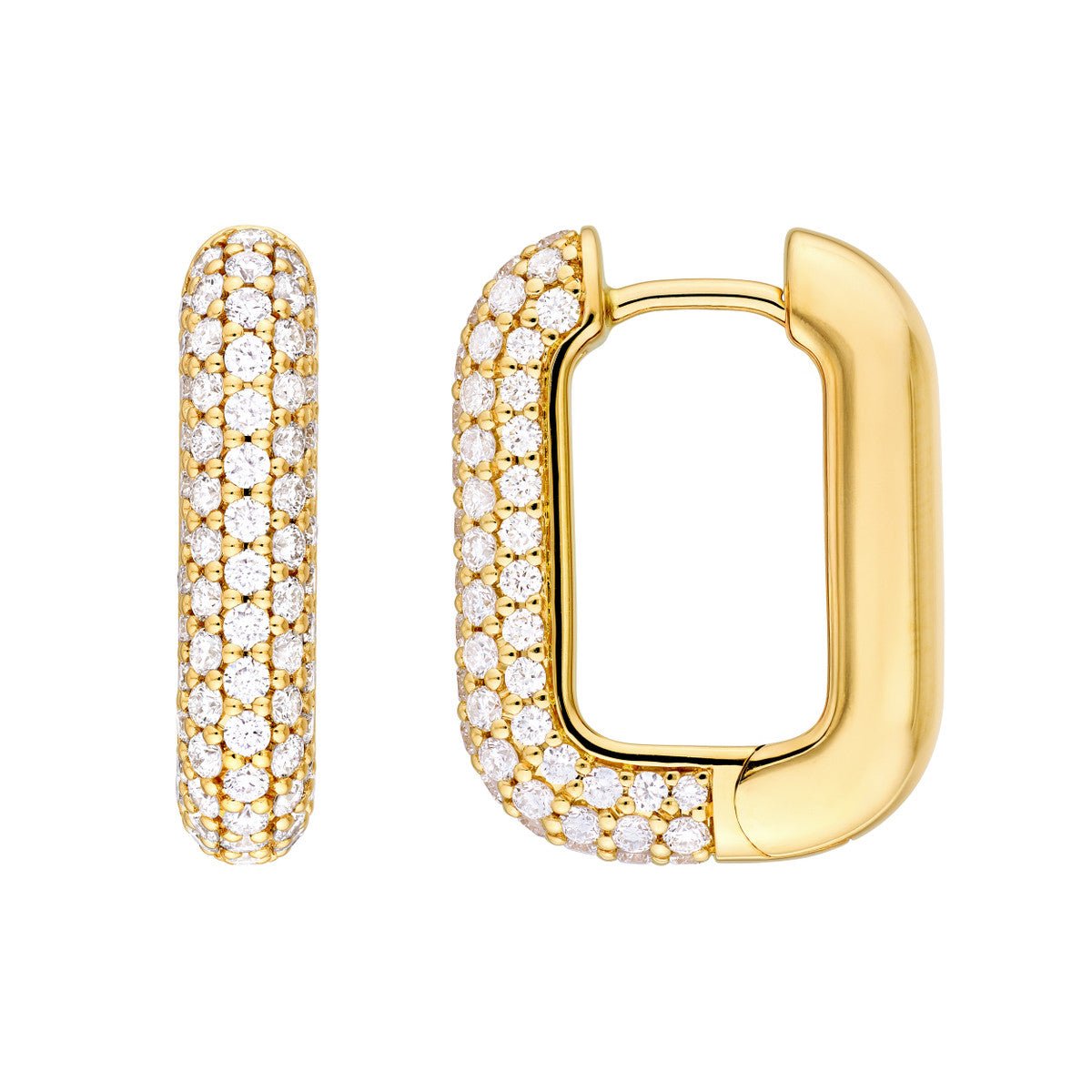 14K Gold 3 Row Pave Diamond Paper Clip Huggies (1tcw) Birmingham Jewelry Earrings Birmingham Jewelry 