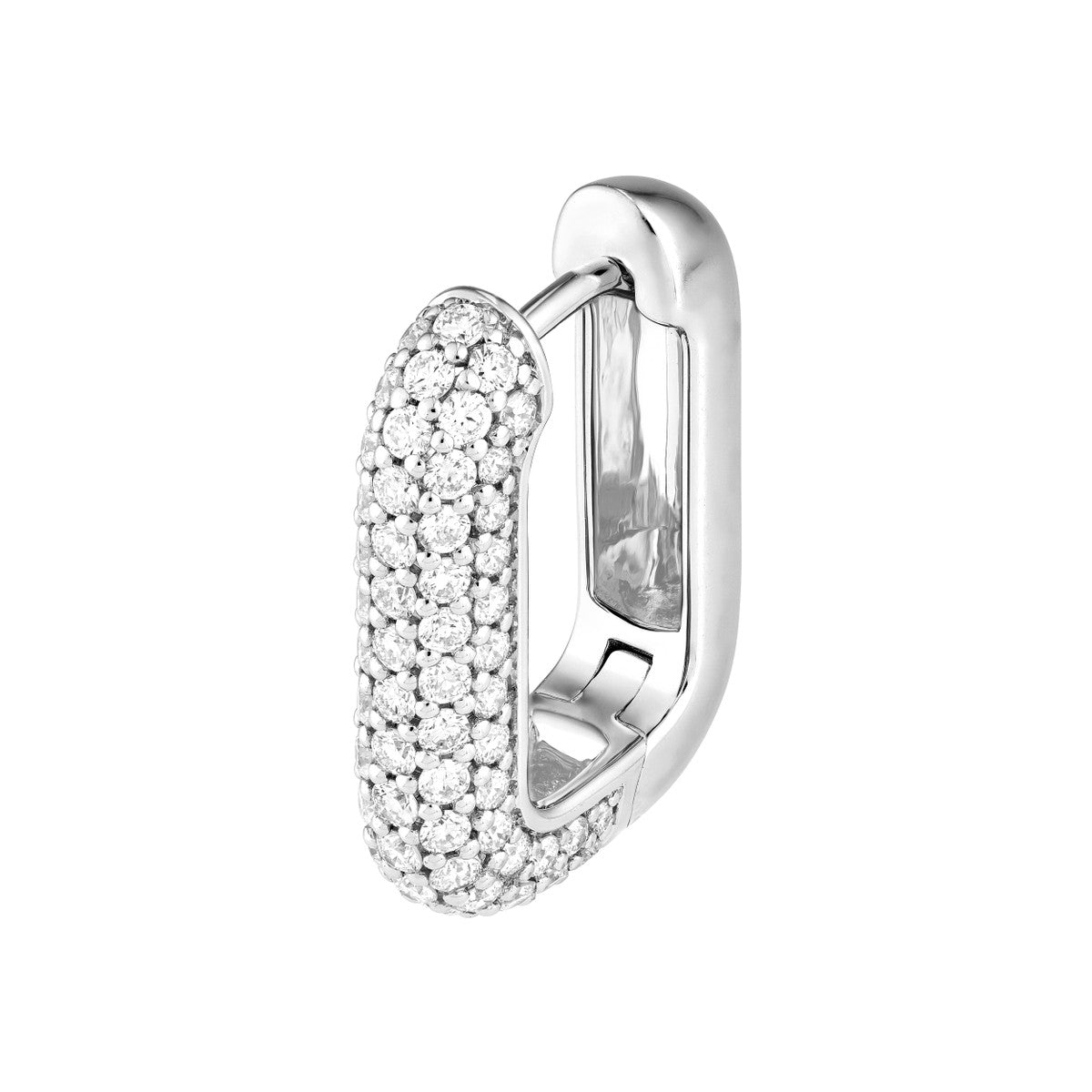 14K Gold 3 Row Pave Diamond Paper Clip Huggies (1tcw) Birmingham Jewelry Earrings Birmingham Jewelry 