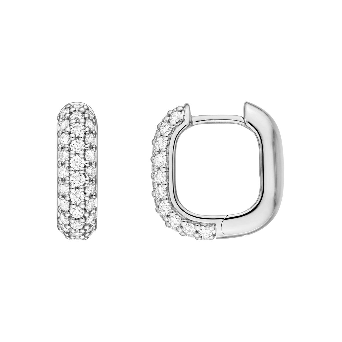 14K Gold 3 Row Pave Diamond Paper Clip Huggies (5/8tcw) Birmingham Jewelry Earrings Birmingham Jewelry 