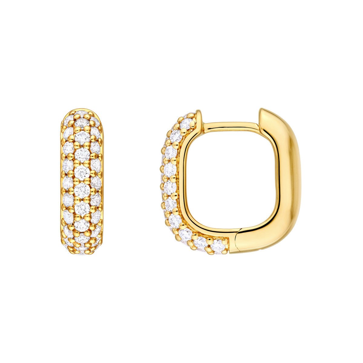 14K Gold 3 Row Pave Diamond Paper Clip Huggies (5/8tcw) Birmingham Jewelry Earrings Birmingham Jewelry 