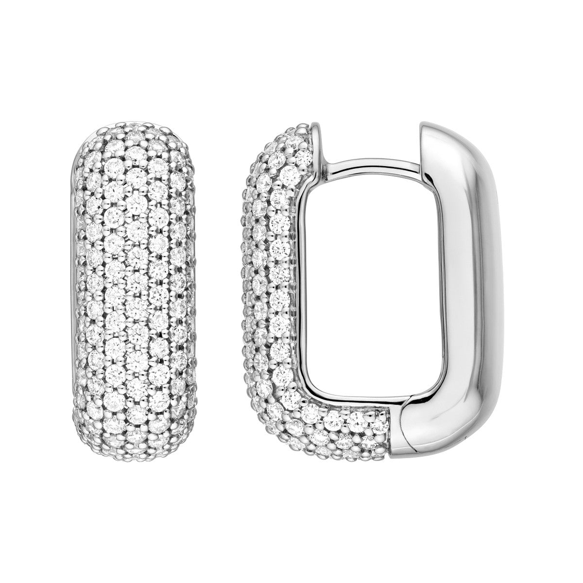 14K Gold 5 Row Pave Diamond Paper Clip Huggies (1-1/3tcw) Birmingham Jewelry Earrings Birmingham Jewelry 