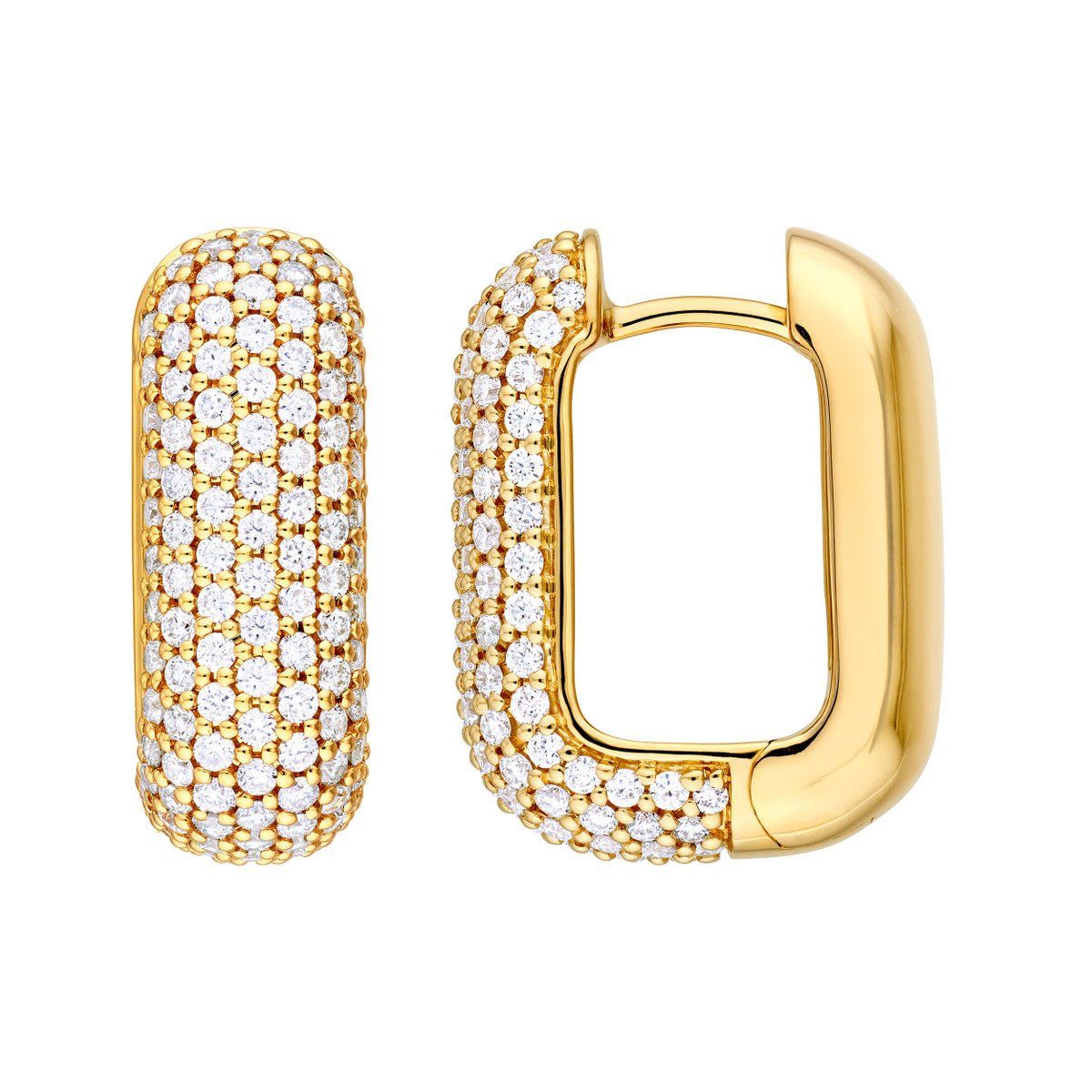 14K Gold 5 Row Pave Diamond Paper Clip Huggies (1-1/3tcw) Birmingham Jewelry Earrings Birmingham Jewelry 