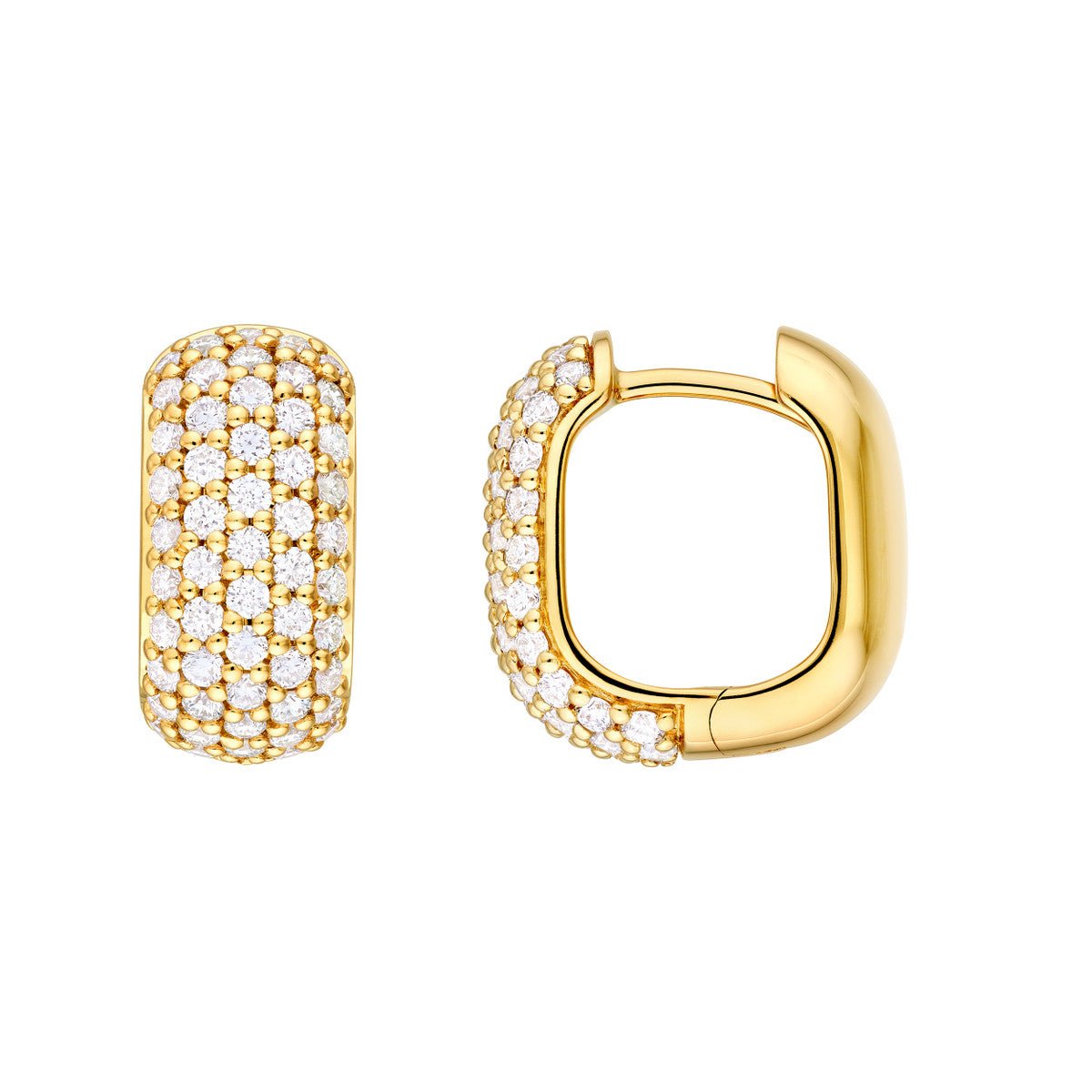 14K Gold 5 Row Pave Diamond Paper Clip Huggies (7/8tcw) Birmingham Jewelry Earrings Birmingham Jewelry 