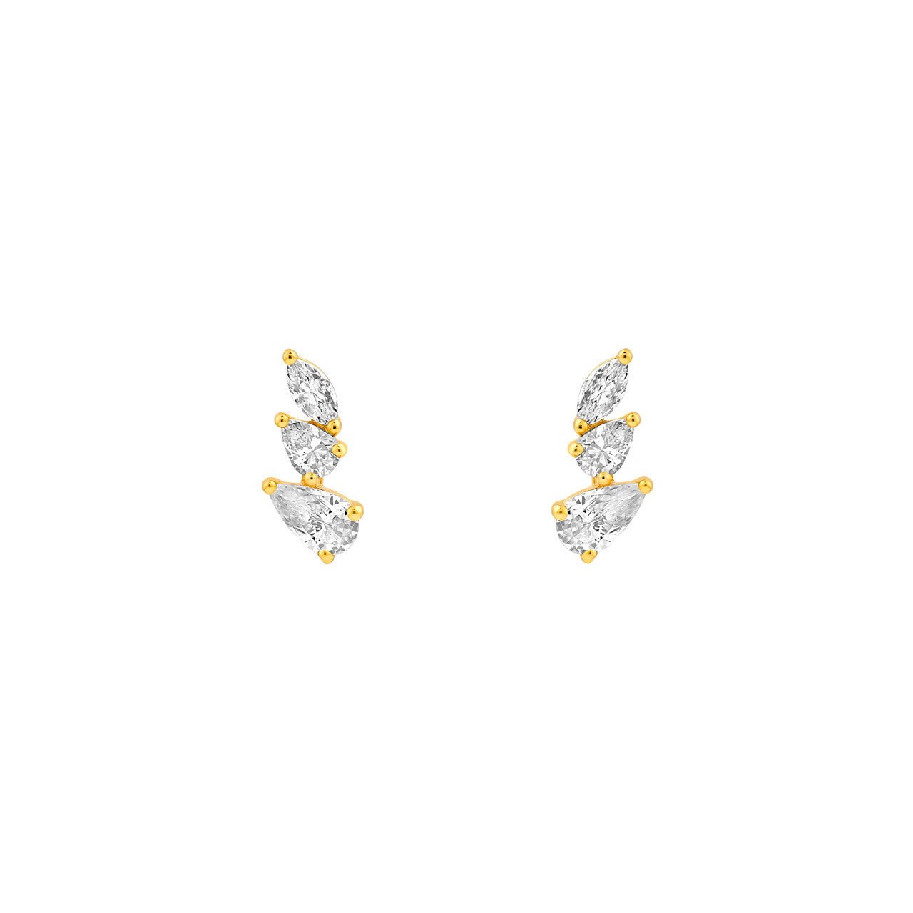Birmingham Jewelry - 14K Gold Pear Marquise and Round Diamond Stud Earrings - Birmingham Jewelry
