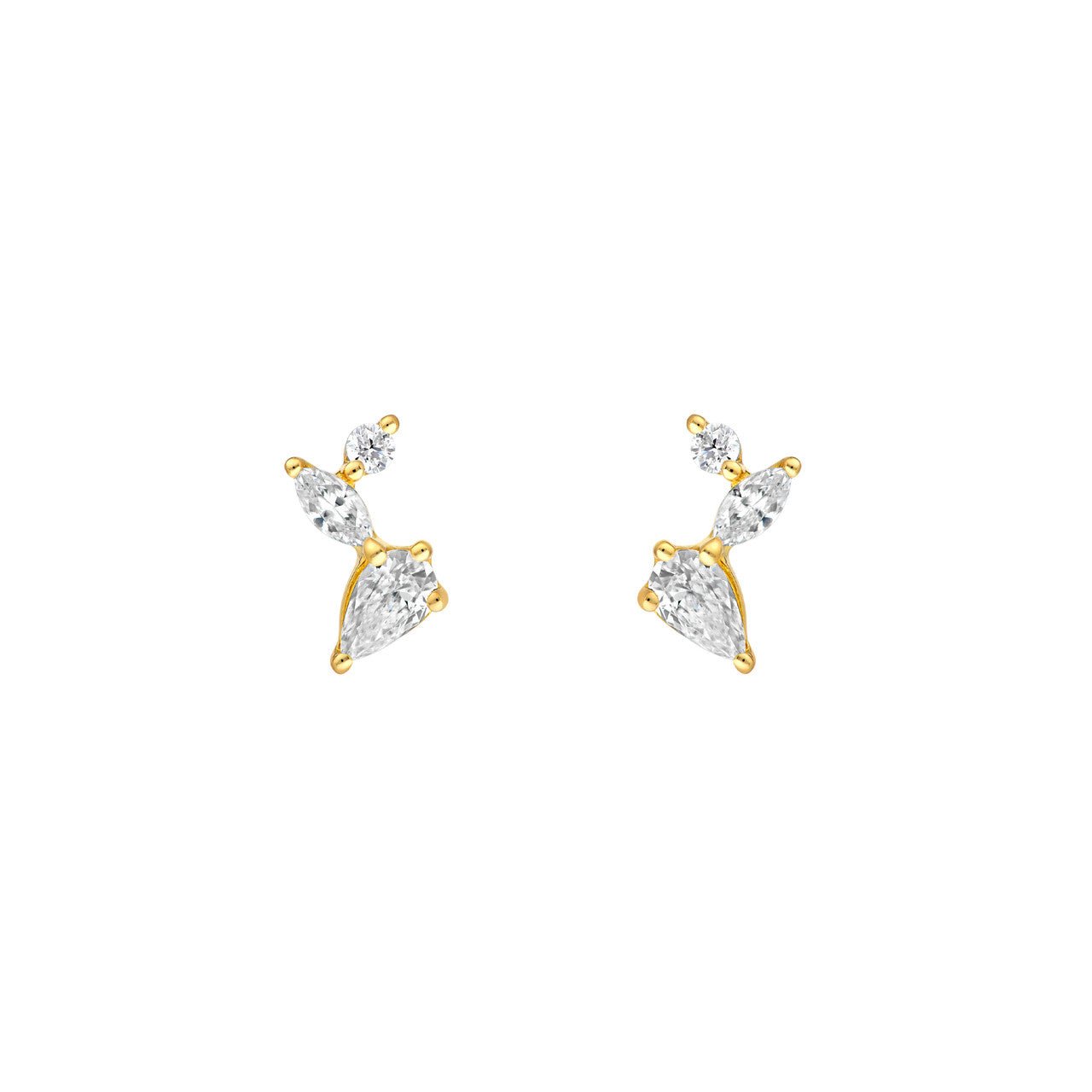 Birmingham Jewelry - 14K Gold Pear Marquise & Round Diamond Cluster Stud Earrings - Birmingham Jewelry