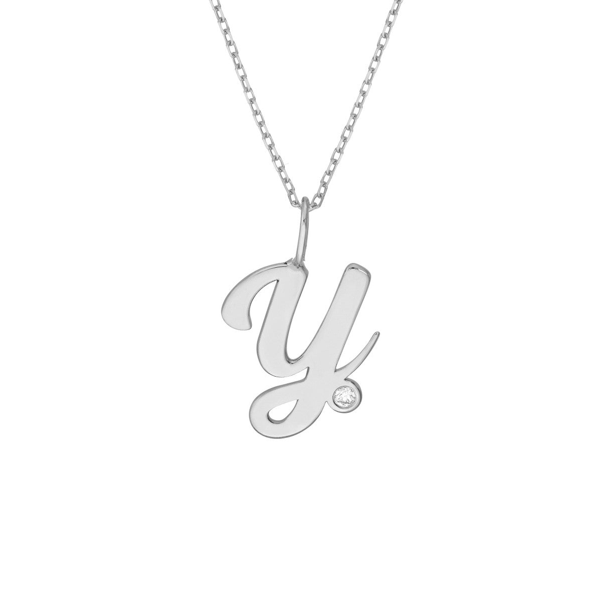Birmingham Jewelry - 14K Gold Script Initial with Diamond Bezel Necklace - Birmingham Jewelry
