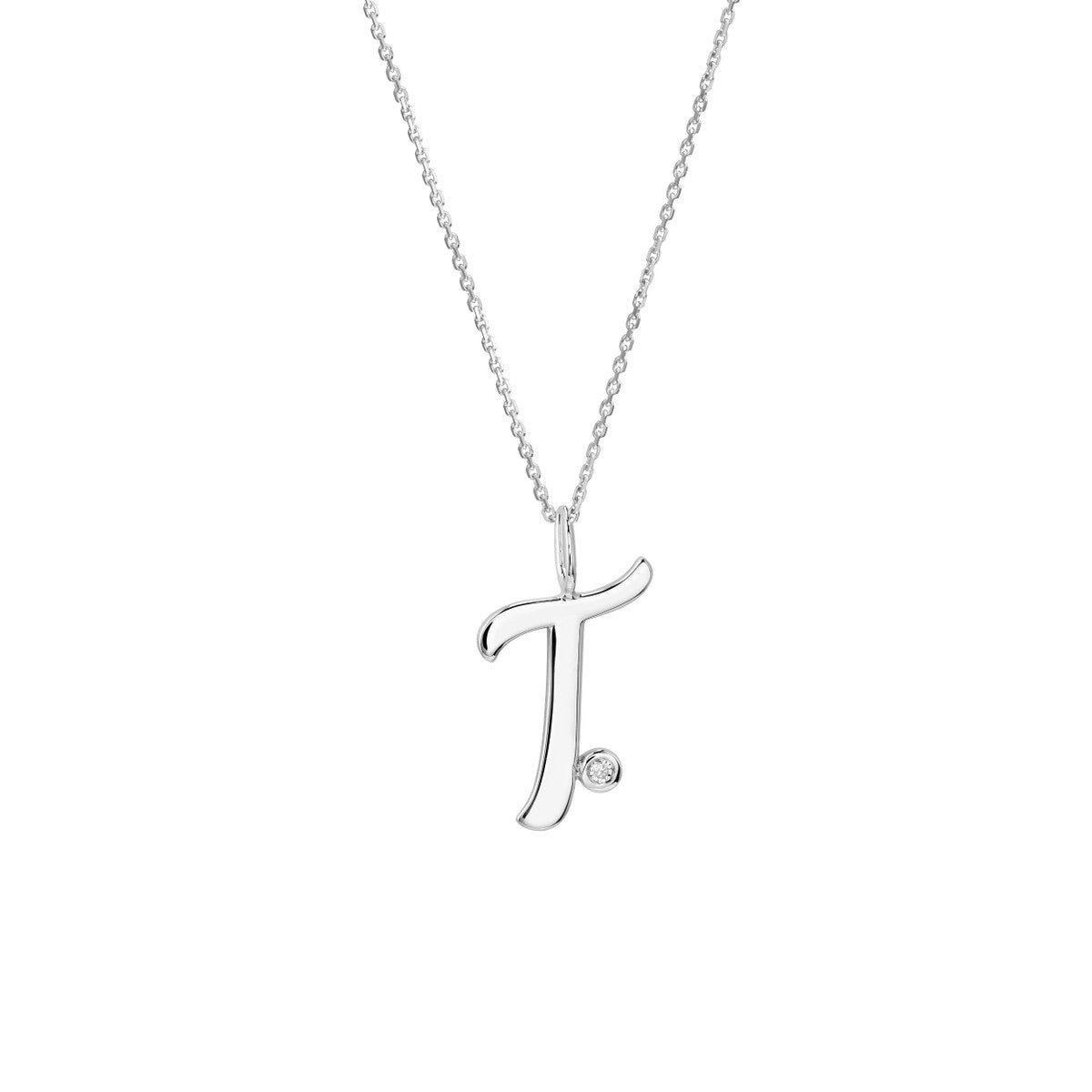 Birmingham Jewelry - 14K Gold Script Initial with Diamond Bezel Necklace - Birmingham Jewelry