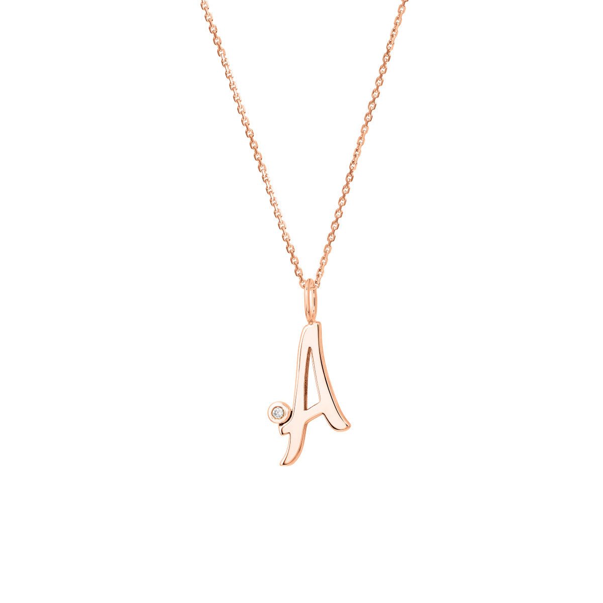 Birmingham Jewelry - 14K Gold Script Initial with Diamond Bezel Necklace - Birmingham Jewelry