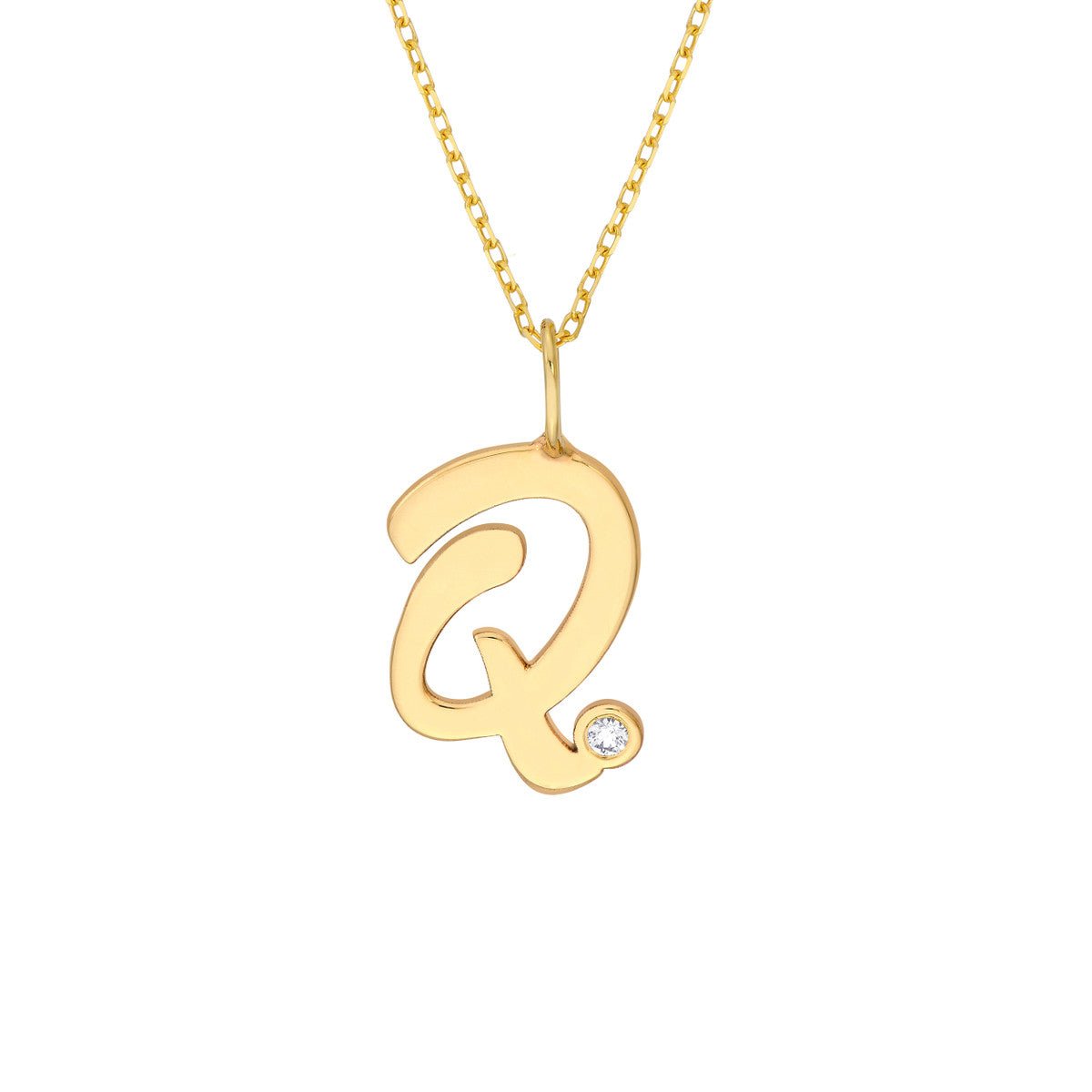 Birmingham Jewelry - 14K Gold Script Initial with Diamond Bezel Necklace - Birmingham Jewelry