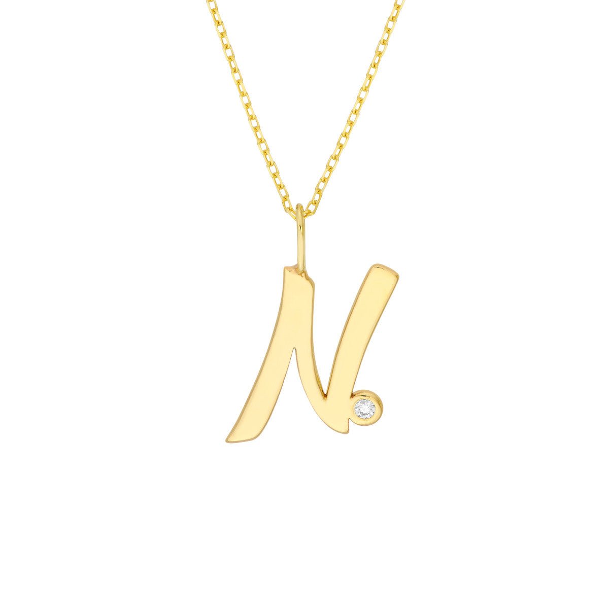 Birmingham Jewelry - 14K Gold Script Initial with Diamond Bezel Necklace - Birmingham Jewelry