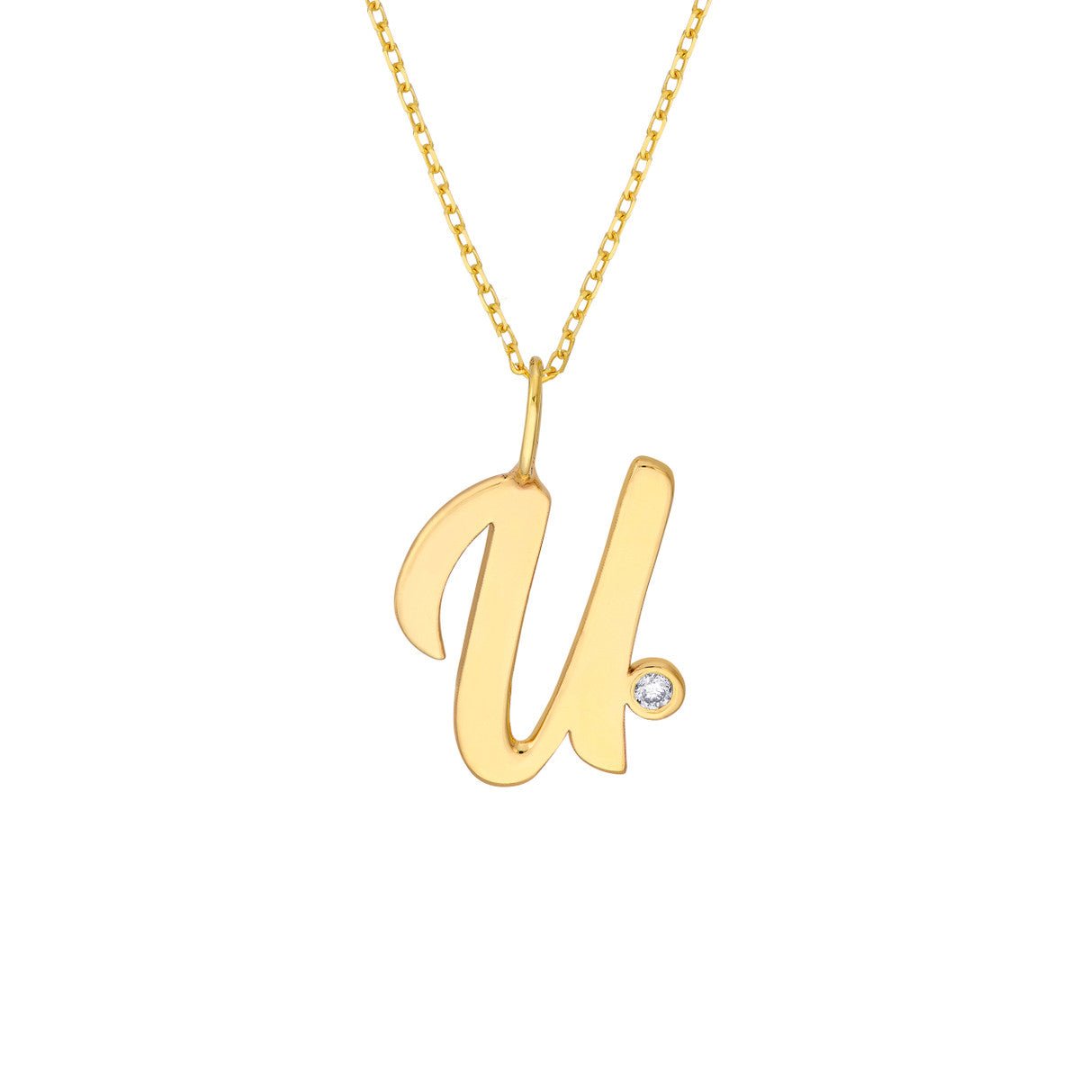 Birmingham Jewelry - 14K Gold Script Initial with Diamond Bezel Necklace - Birmingham Jewelry