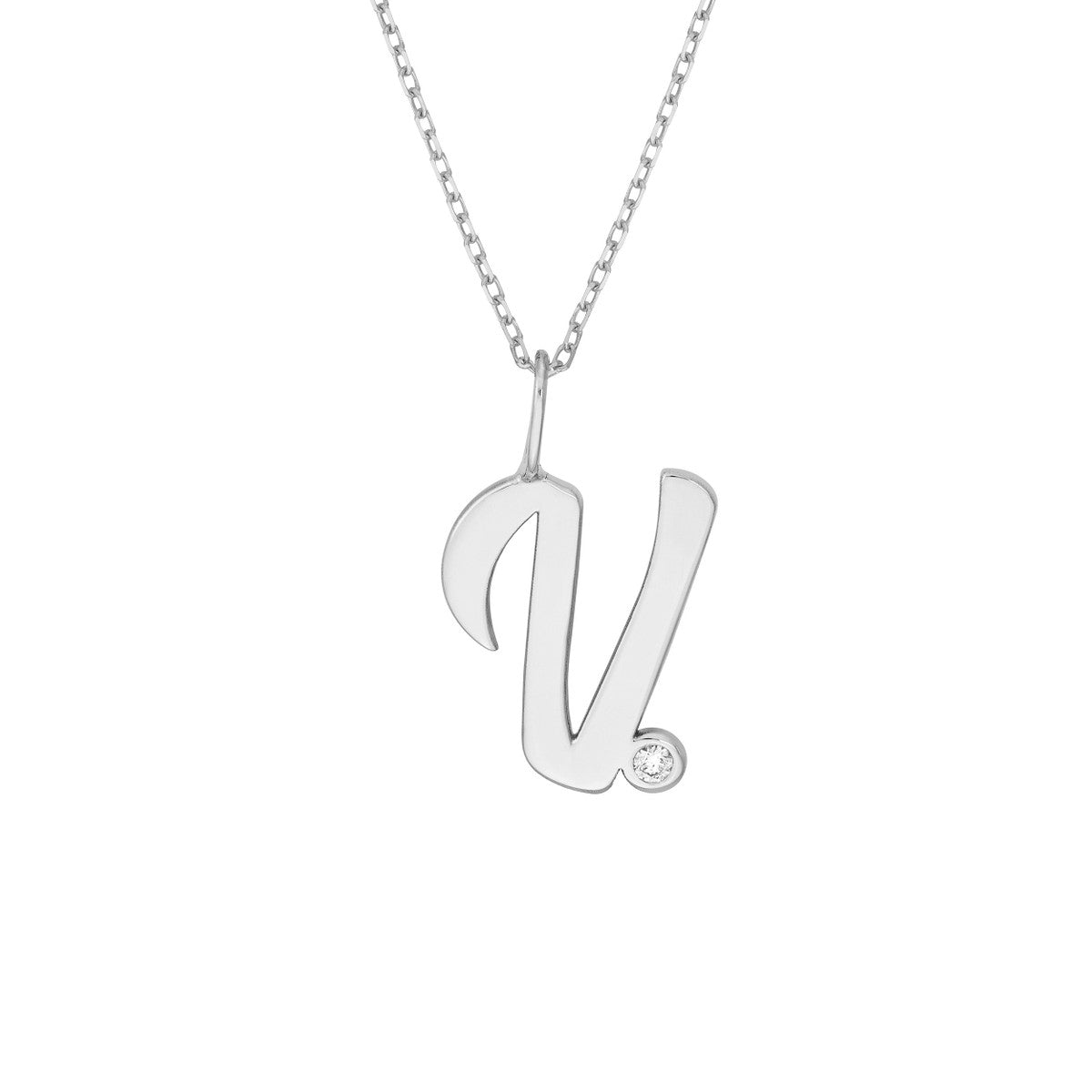 Birmingham Jewelry - 14K Gold Script Initial with Diamond Bezel Necklace - Birmingham Jewelry