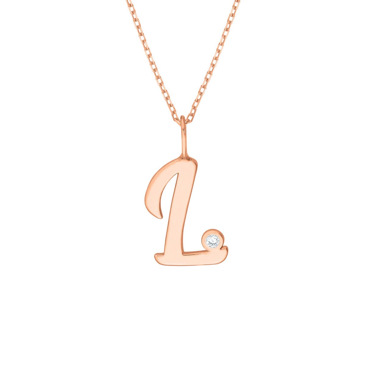 Birmingham Jewelry - 14K Gold Script Initial with Diamond Bezel Necklace - Birmingham Jewelry