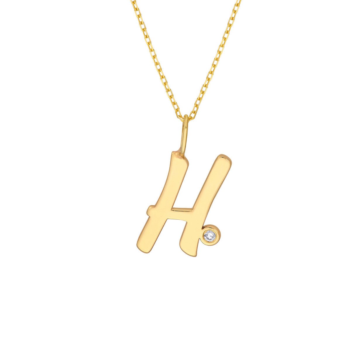 Birmingham Jewelry - 14K Gold Script Initial with Diamond Bezel Necklace - Birmingham Jewelry