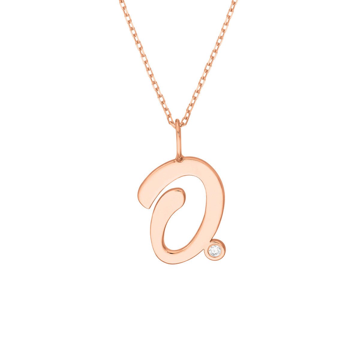 Birmingham Jewelry - 14K Gold Script Initial with Diamond Bezel Necklace - Birmingham Jewelry