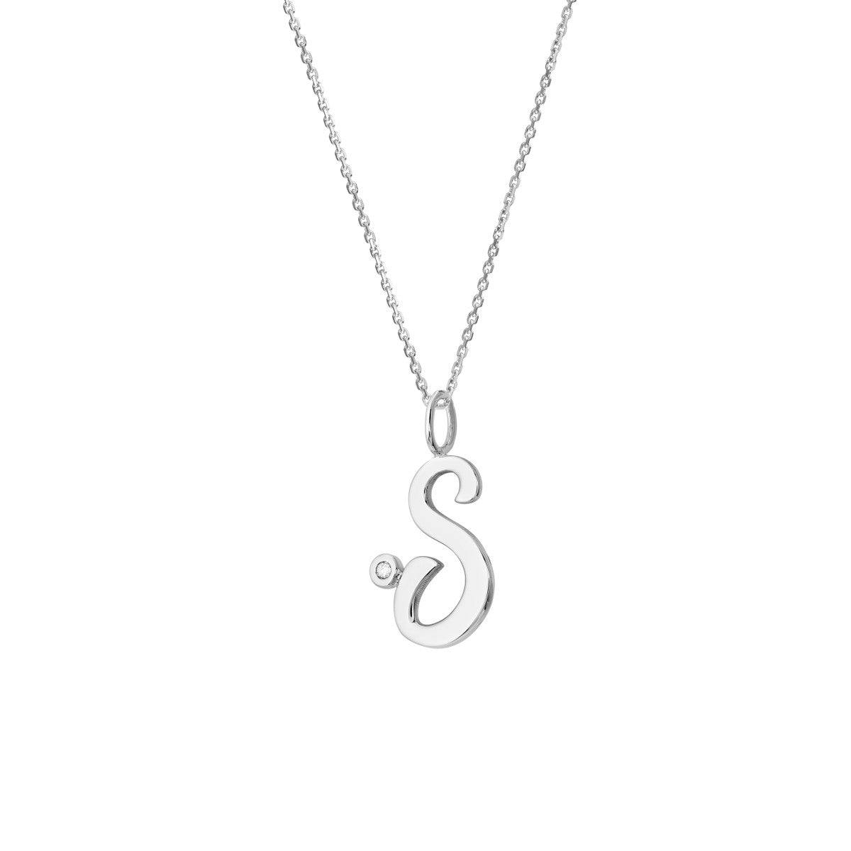 Birmingham Jewelry - 14K Gold Script Initial with Diamond Bezel Necklace - Birmingham Jewelry